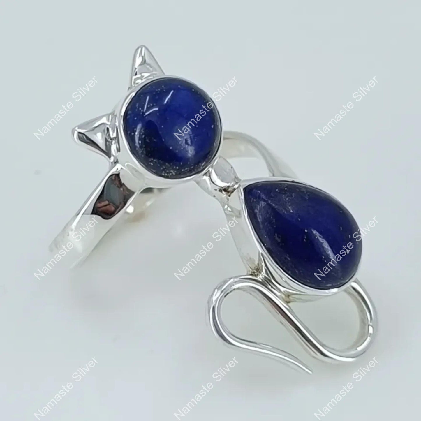 Lapis Lazuli Ring, 925 Sterling Silver Promise Ring, Natural Blue Lapis Gemstone Handmade Cat Jewelry, September Birthstone, Gift for Her