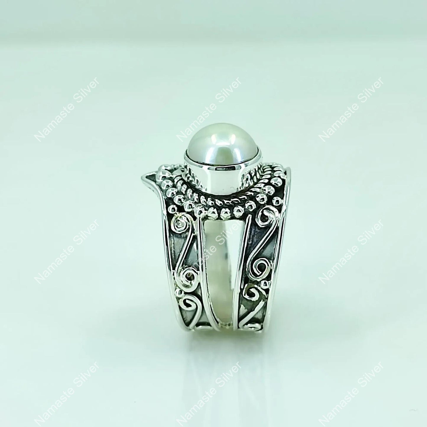 Pearl Ring, 925 Sterling Silver Statement Promise Ring for Women, Freshwater Pearl Handmade Jewelry, June Birthstone, Elegant Gift For Her