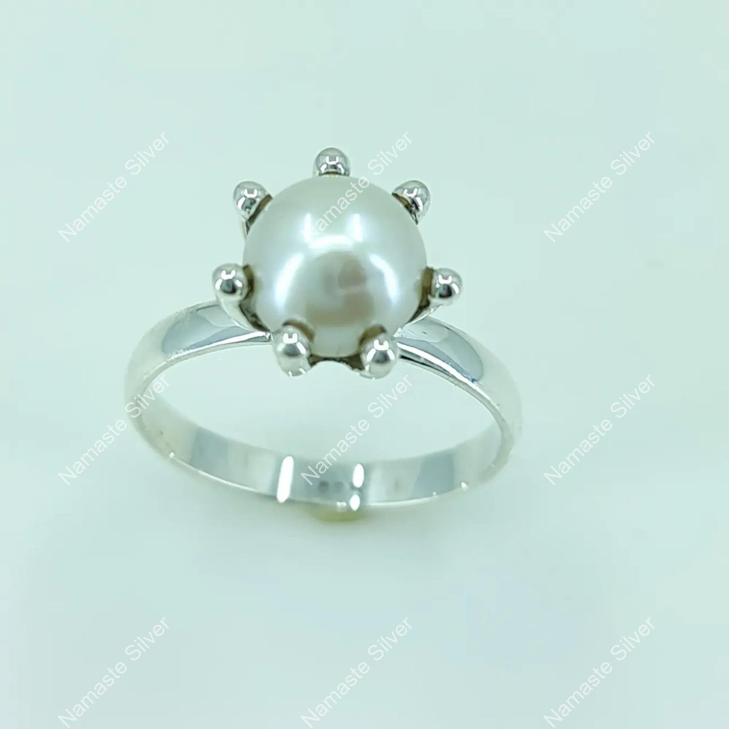 Pearl Ring, 925 Sterling Silver Statement Promise Ring, Freshwater Pearl Handmade Boho Jewelry, June Birthstone. Gift for Her Birthday