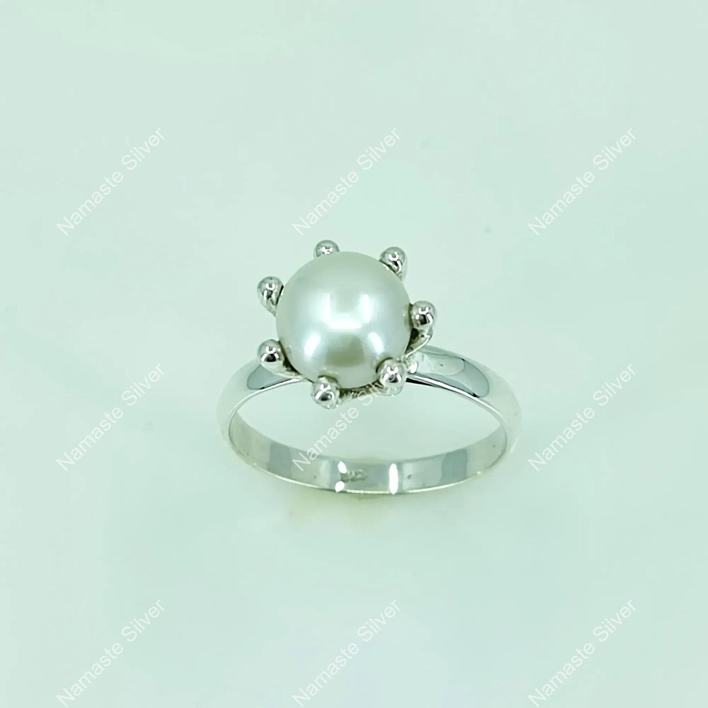Pearl Ring, 925 Sterling Silver Statement Promise Ring, Freshwater Pearl Handmade Boho Jewelry, June Birthstone. Gift for Her Birthday