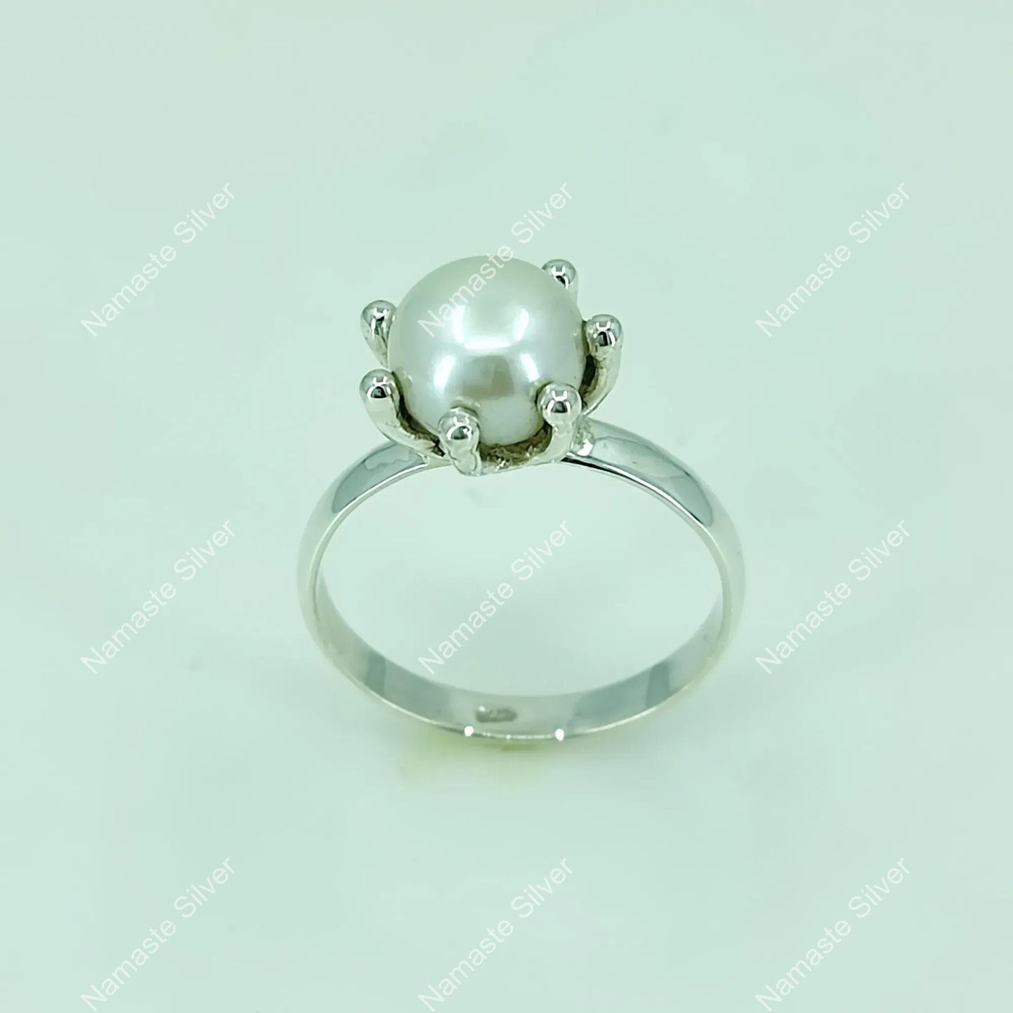 Pearl Ring, 925 Sterling Silver Statement Promise Ring, Freshwater Pearl Handmade Boho Jewelry, June Birthstone. Gift for Her Birthday