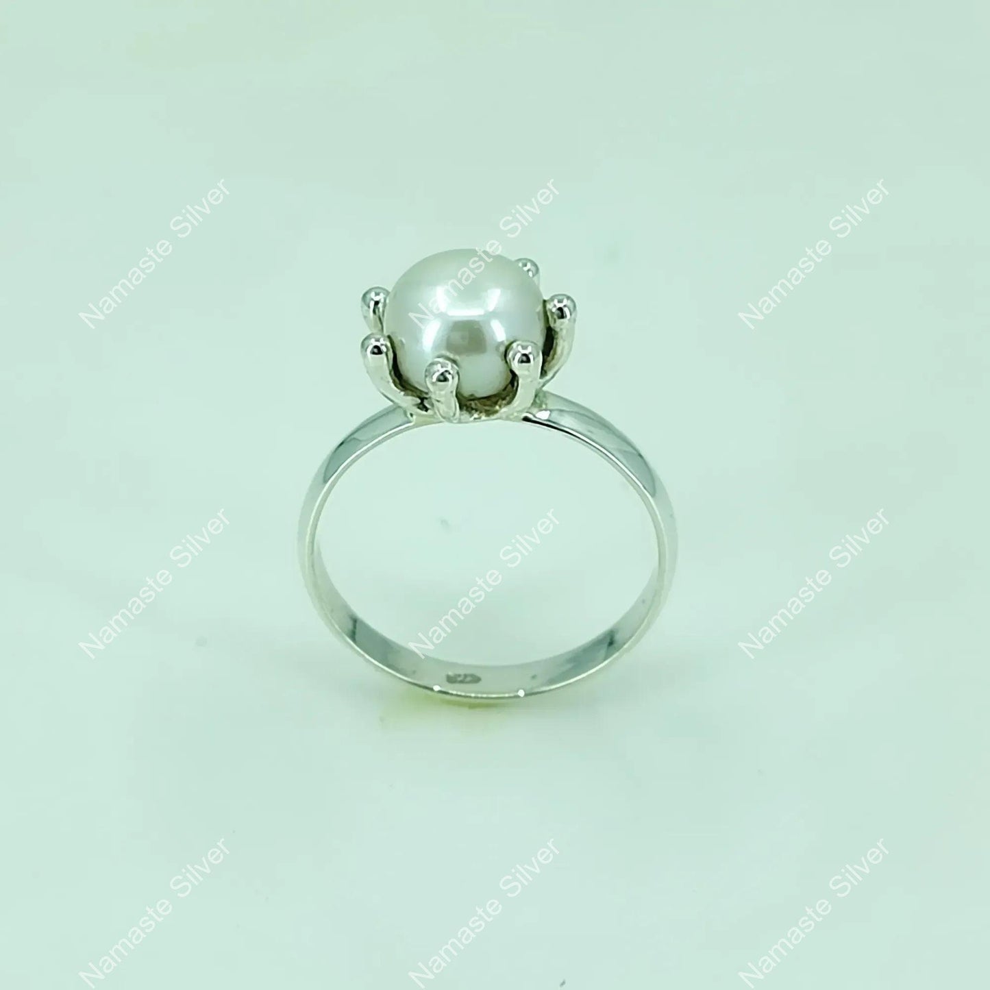 Pearl Ring, 925 Sterling Silver Statement Promise Ring, Freshwater Pearl Handmade Boho Jewelry, June Birthstone. Gift for Her Birthday