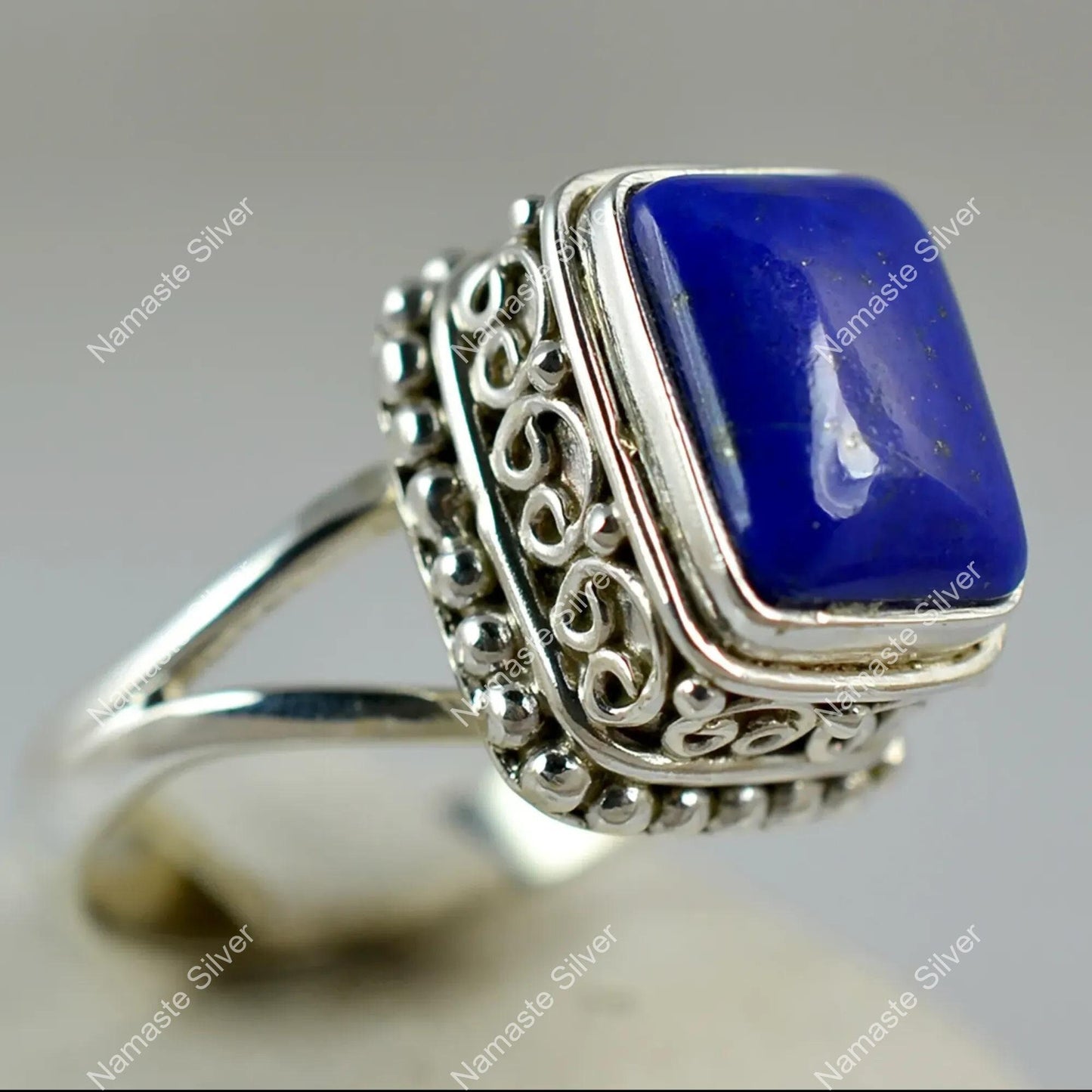 Lapis Lazuli Ring, 925 Sterling Silver Handmade Promise Ring, Natural Blue Gemstone Cushion Jewelry, September Birthstone, Boho Gift For Her