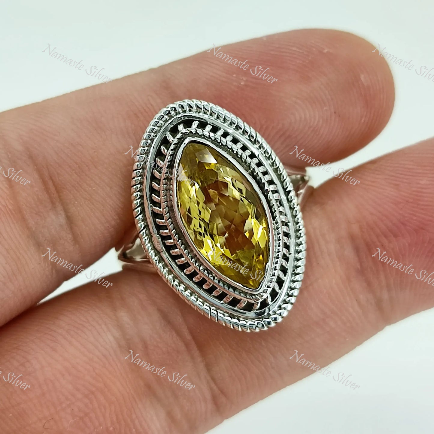 Citrine Ring, 925 Sterling Silver Promise Ring, Natural Yellow Gemstone Marquise Handmade Boho Jewelry, November Birthstone, Gift for Her