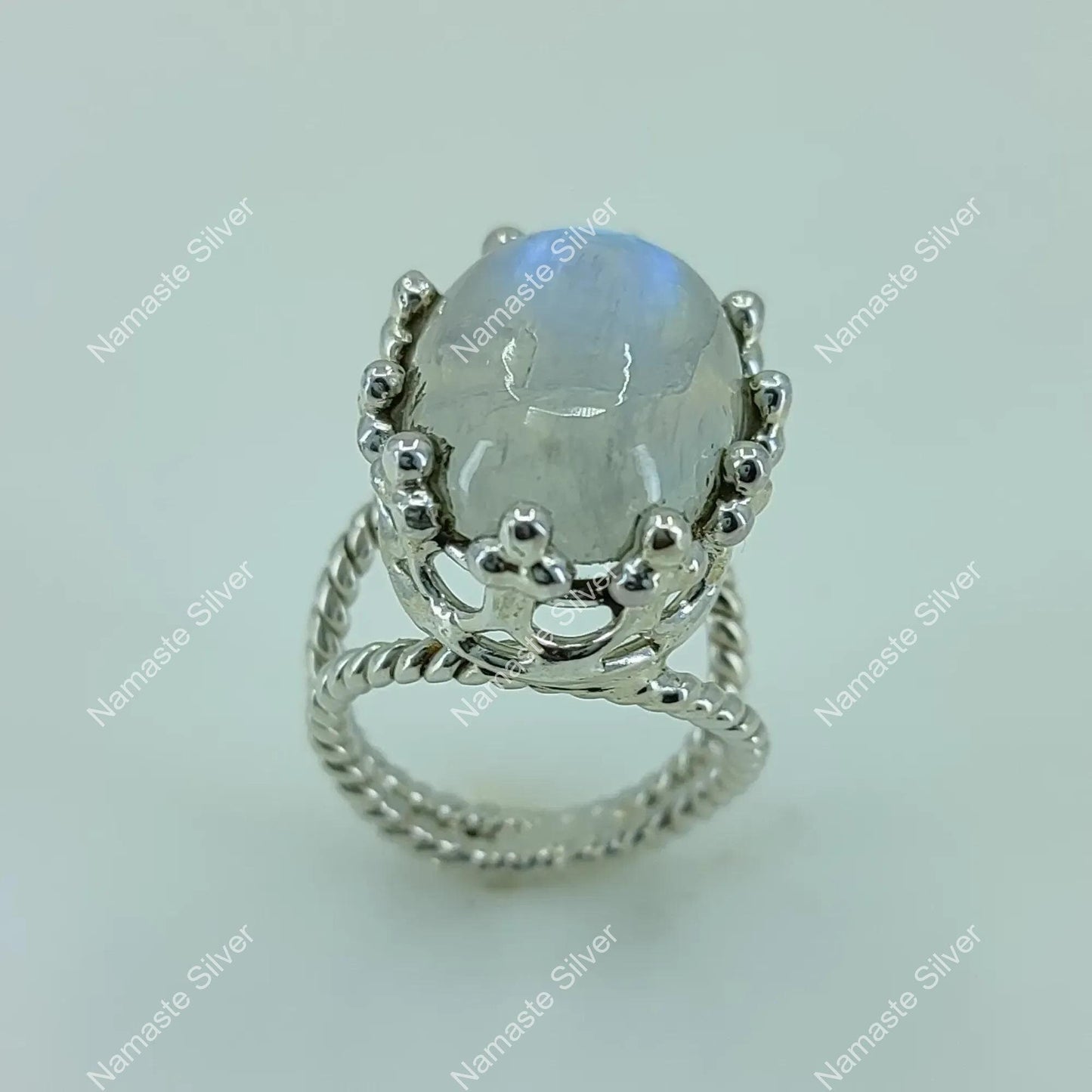 Moonstone Ring, 925 Sterling Silver Statement Promise Ring, Natural Rainbow Moonstone Oval Handmade Jewelry, June Birthstone, Gift for Her