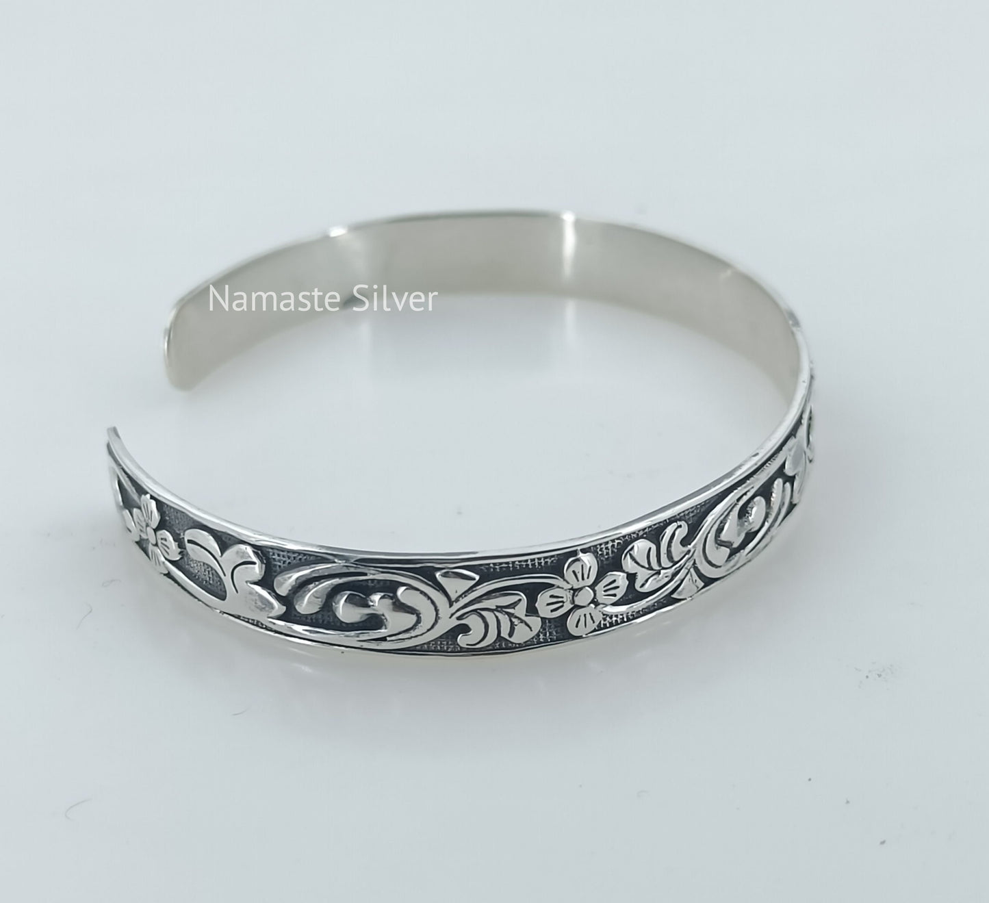 Floral Cuff Bracelet, 925 Sterling Silver Cuff Bangle, Handmade Adjustable Cuff Bracelet Jewelry, Gift for Her Birthday Anniversary Wedding