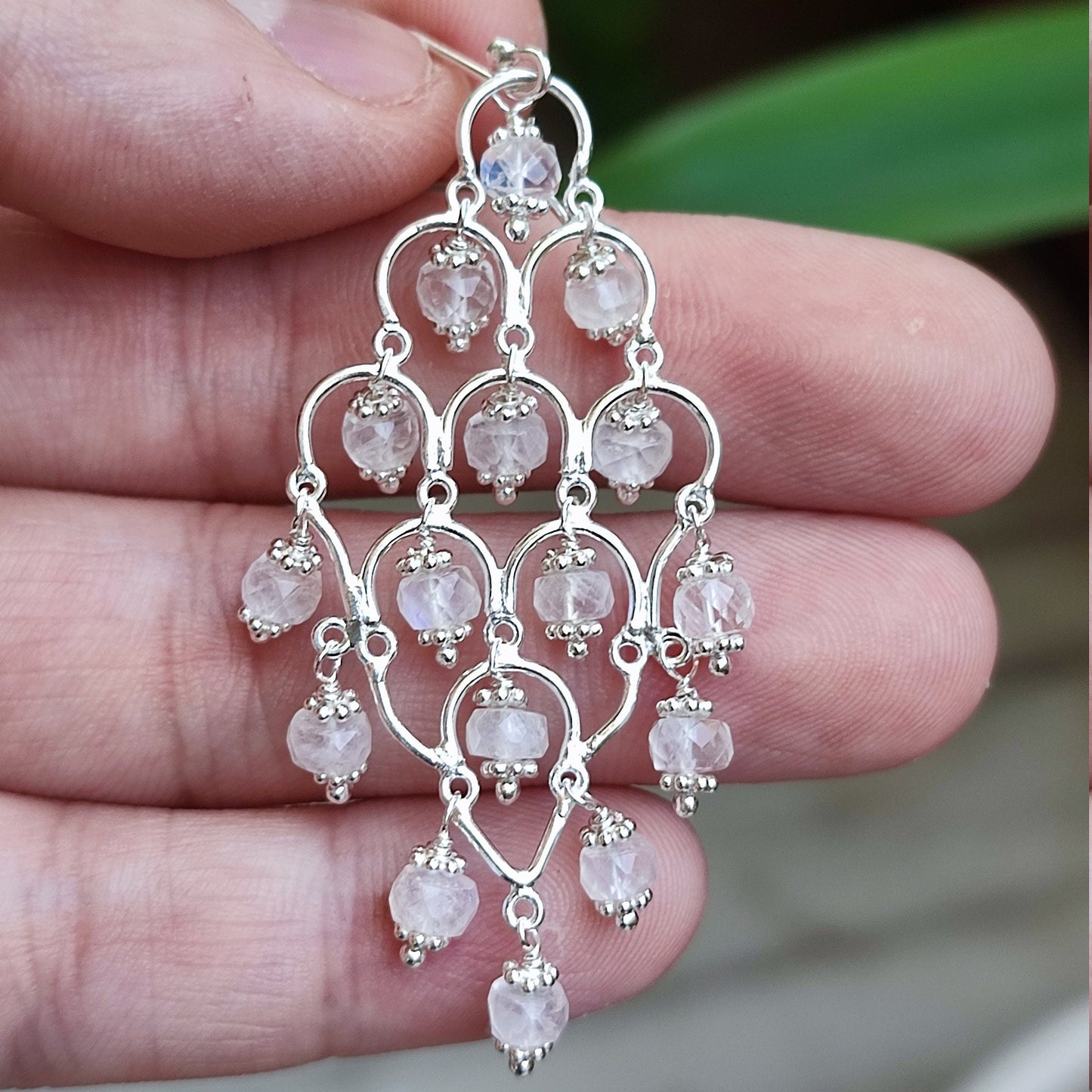 Rainbow Moonstone Earrings, Handmade Sterling Silver Dangle Earrings, Natural Moonstone Round Beads Jewelry, June Birthstone, Gift for Her