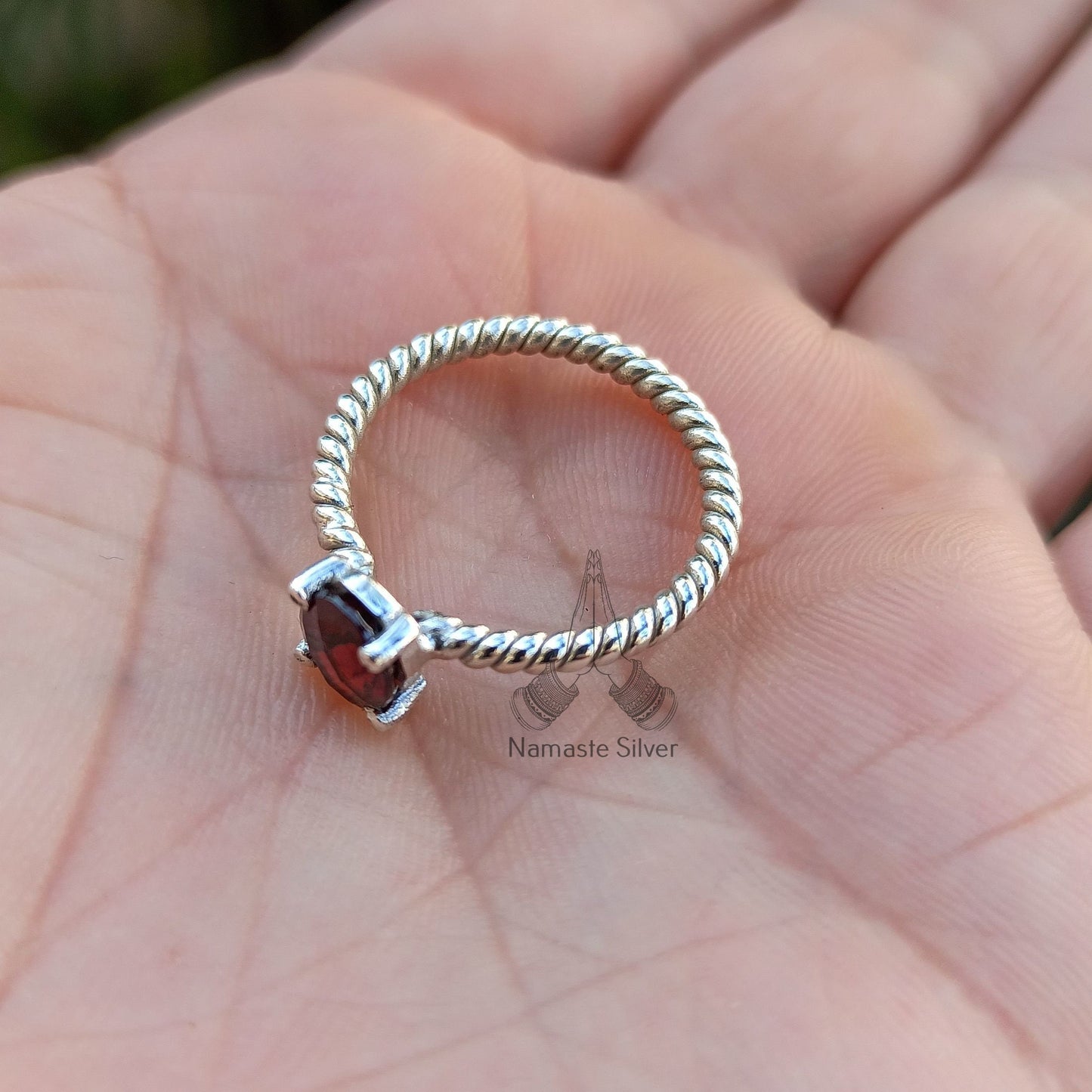 Garnet Ring, 925 Sterling Silver Dainty Ring for Women, Natural Garnet Oval Gemstone Handmade Boho Jewelry, January Birthstone, Gift for her