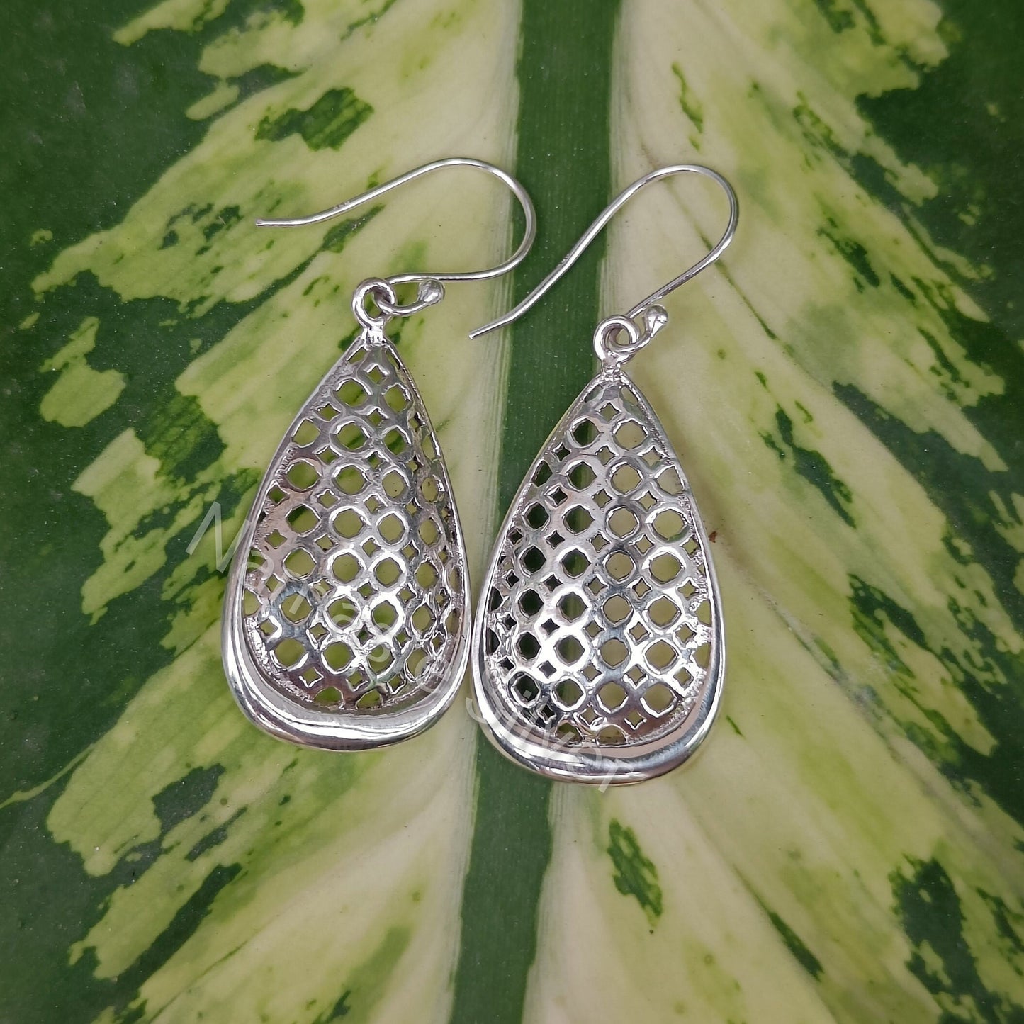 Pear Shape Mesh Dangle Earrings, 925 Sterling Silver Teardrop Earrings, Handmade Lightweight Minimalist Boho Jewelry, Perfect Gift for Her