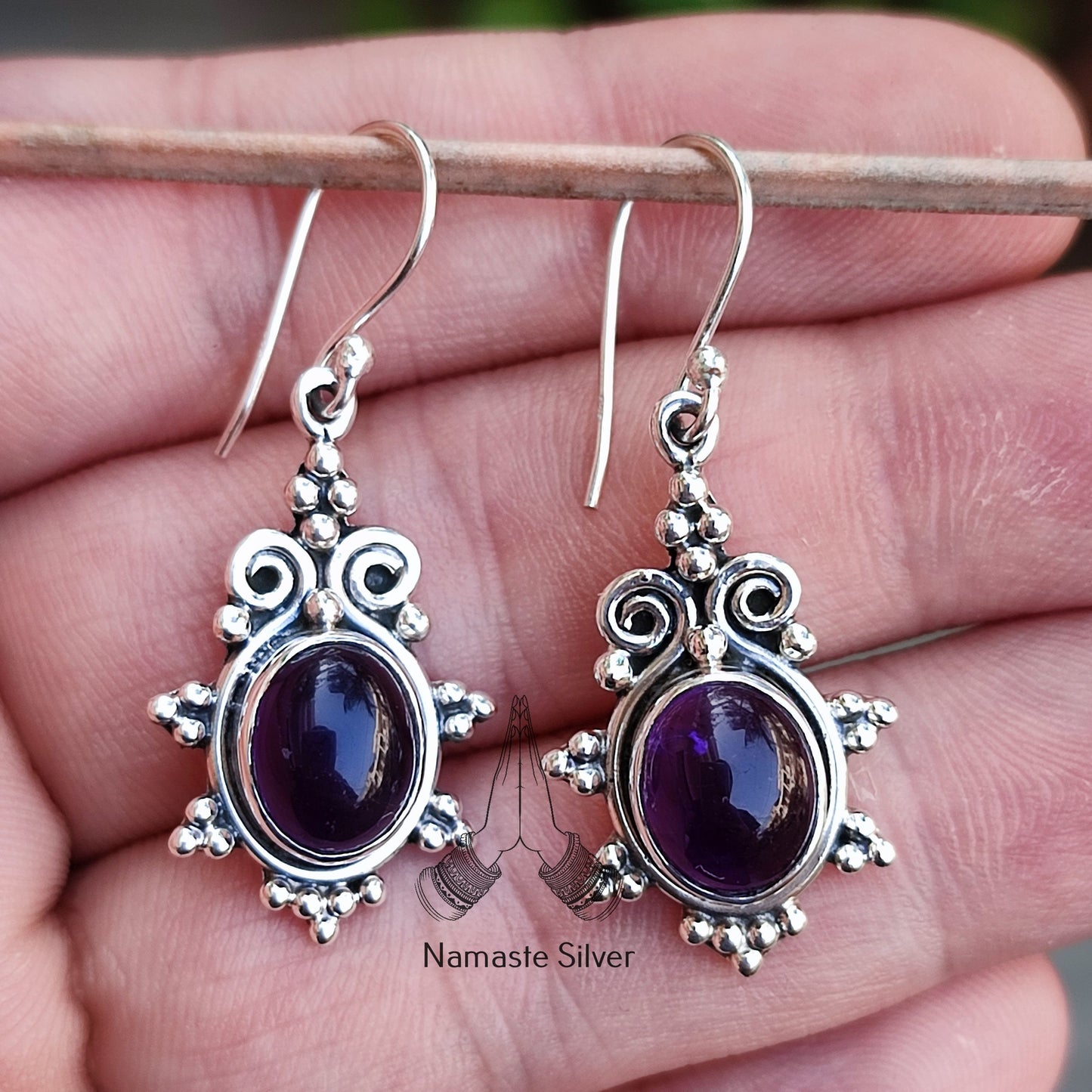 Amethyst Earrings, 925 Sterling Silver Dangle Earrings, Natural Amethyst Oval Gemstone Handmade Jewelry, February Birthstone Gift for her