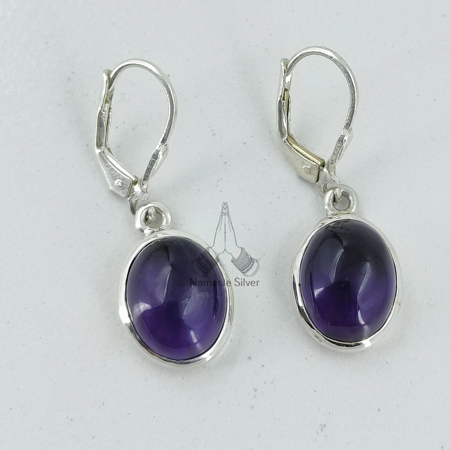 Amethyst Earrings, 925 Sterling Silver Dangle Earrings, Natural Purple Oval Gemstone Handmade Jewelry, February Birthstone, Gift for her