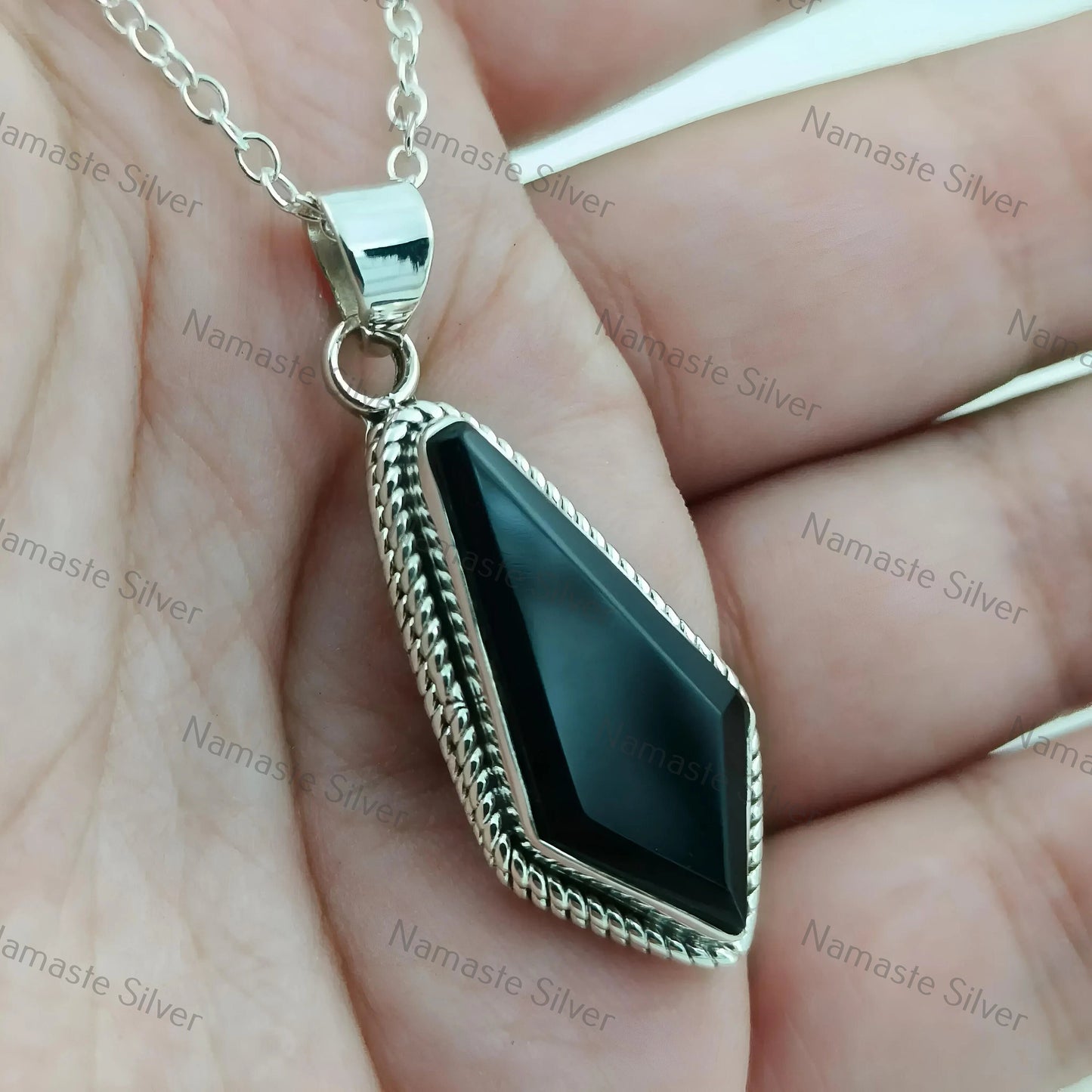 Black Onyx Coffin Necklace, 925 Sterling Silver Coffin Pendant, Natural Black Gemstone Gothic Handmade Jewelry, Boho Halloween Gift for Her