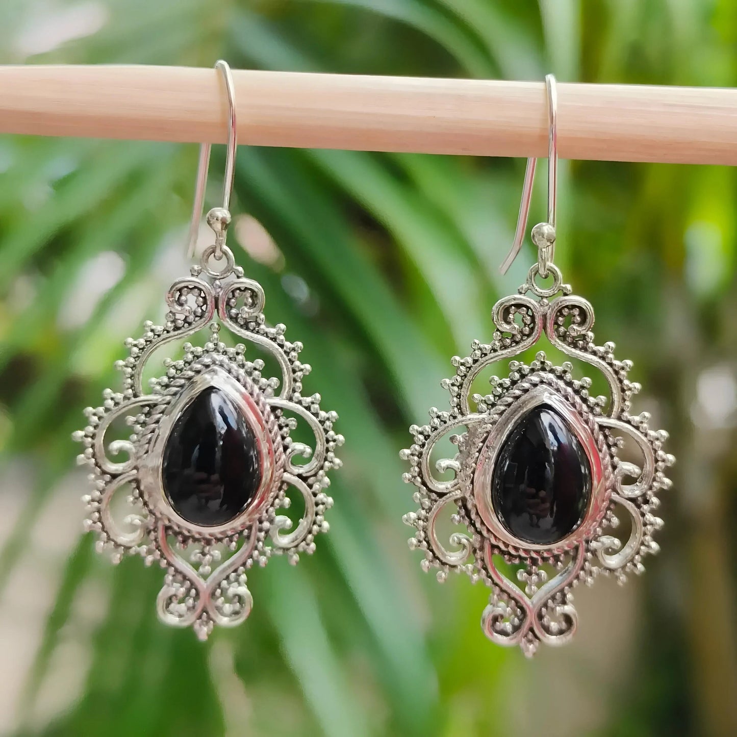 Black Onyx Earrings, 925 Sterling Silver Handmade Dangle Earrings, Natural Black Gemstone Pear Shape Jewelry, July Birthstone, Gift for Her