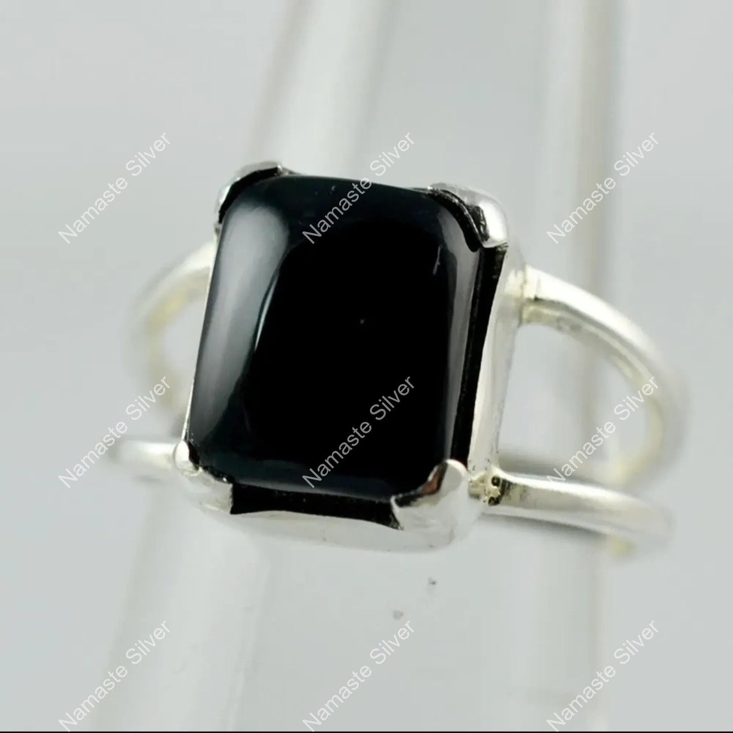 Black Onyx Ring, 925 Sterling Silver Handmade Statement Promise Ring, Natural Black Gemstone Cushion Jewelry, July Birthstone, Gift for Him