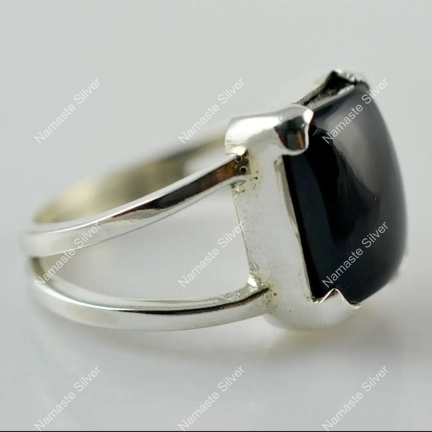 Black Onyx Ring, 925 Sterling Silver Handmade Statement Promise Ring, Natural Black Gemstone Cushion Jewelry, July Birthstone, Gift for Him