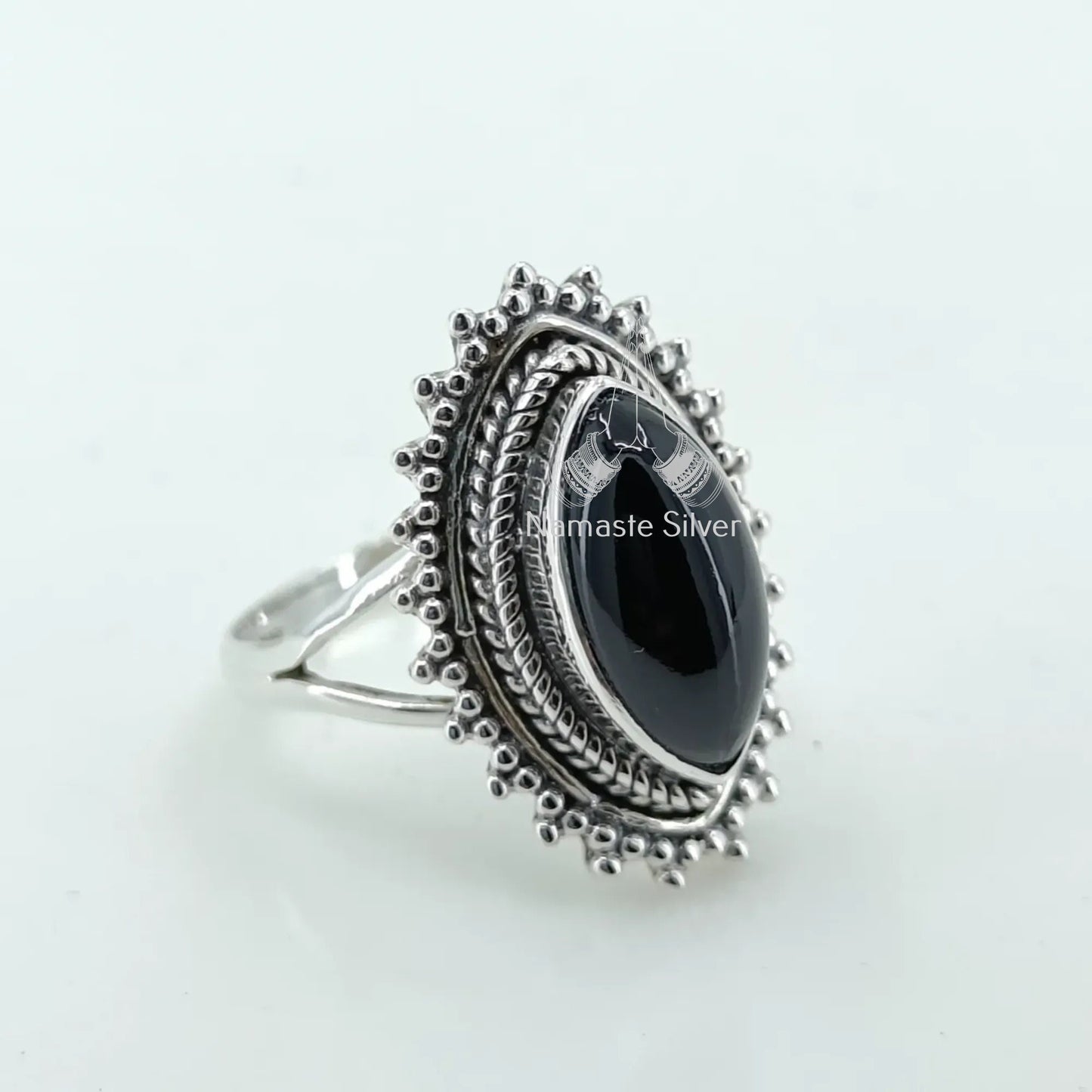 Black Onyx Ring, 925 Sterling Silver Handmade Statement Promise Ring, Natural Black Gemstone Marquise Jewelry, July Birthstone, Gift for her