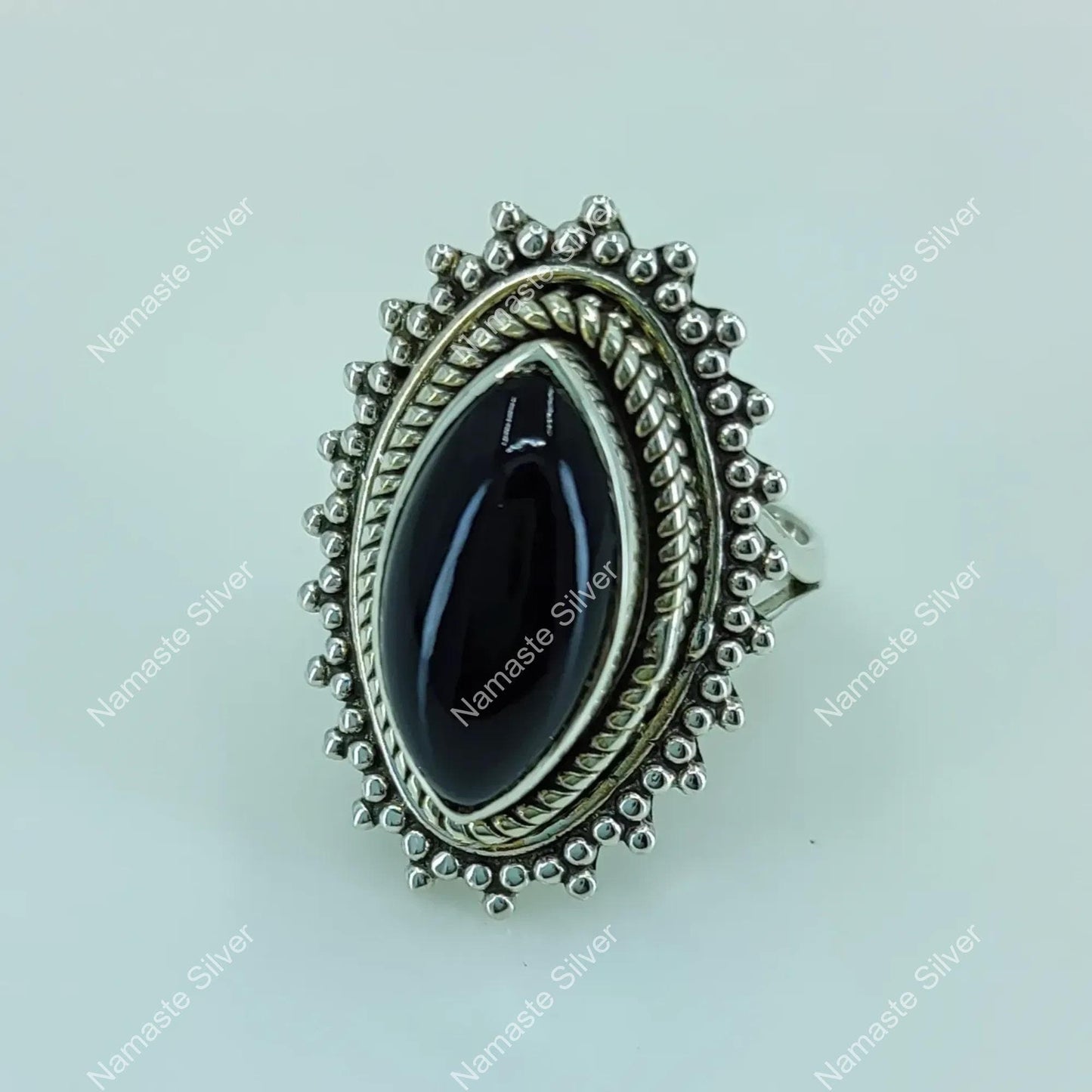 Black Onyx Ring, 925 Sterling Silver Handmade Statement Promise Ring, Natural Black Gemstone Marquise Jewelry, July Birthstone, Gift for her