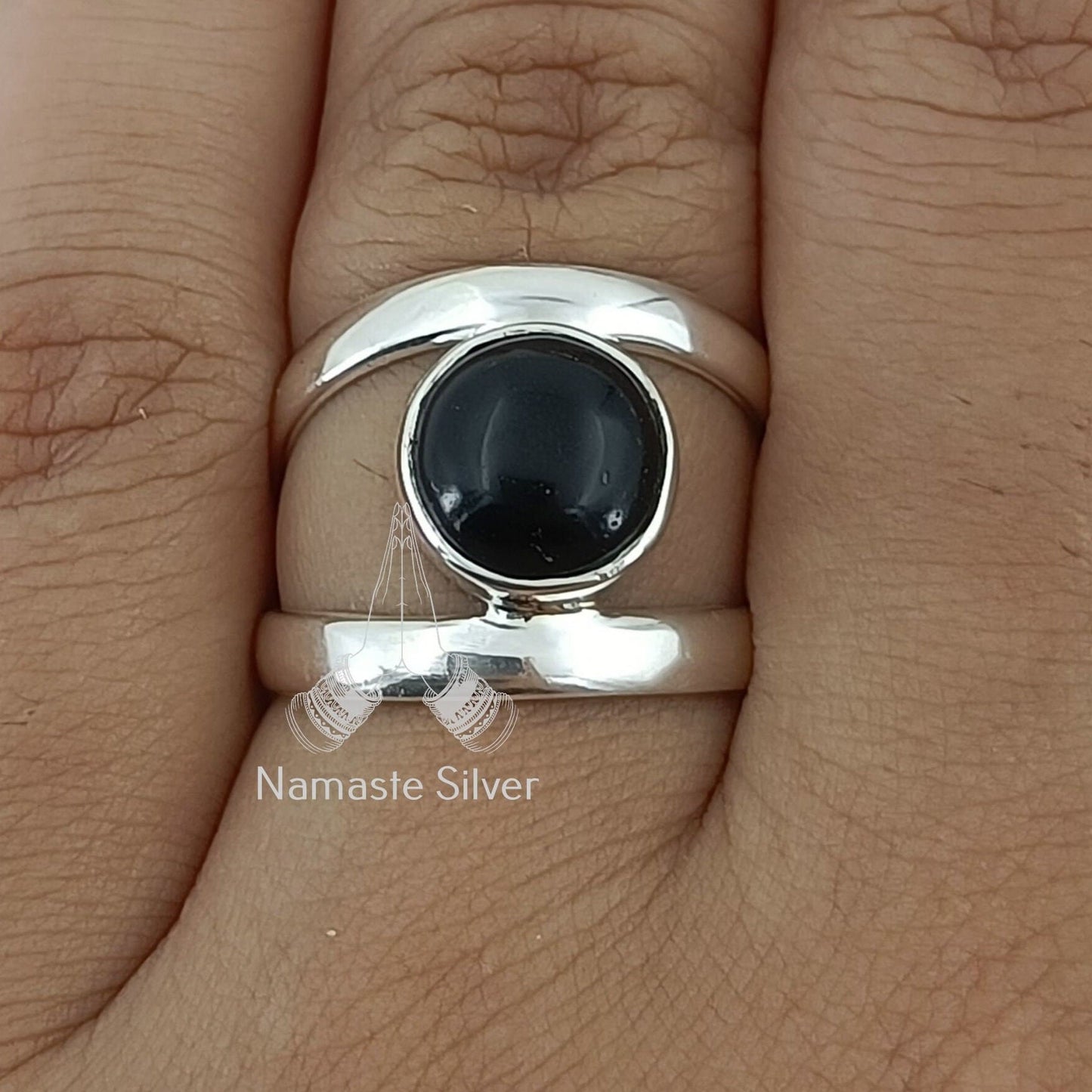 Black Onyx Ring, 925 Sterling Silver Handmade Statement Promise Ring, Natural Black Gemstone Round Jewelry, July Birthstone, Gift for her