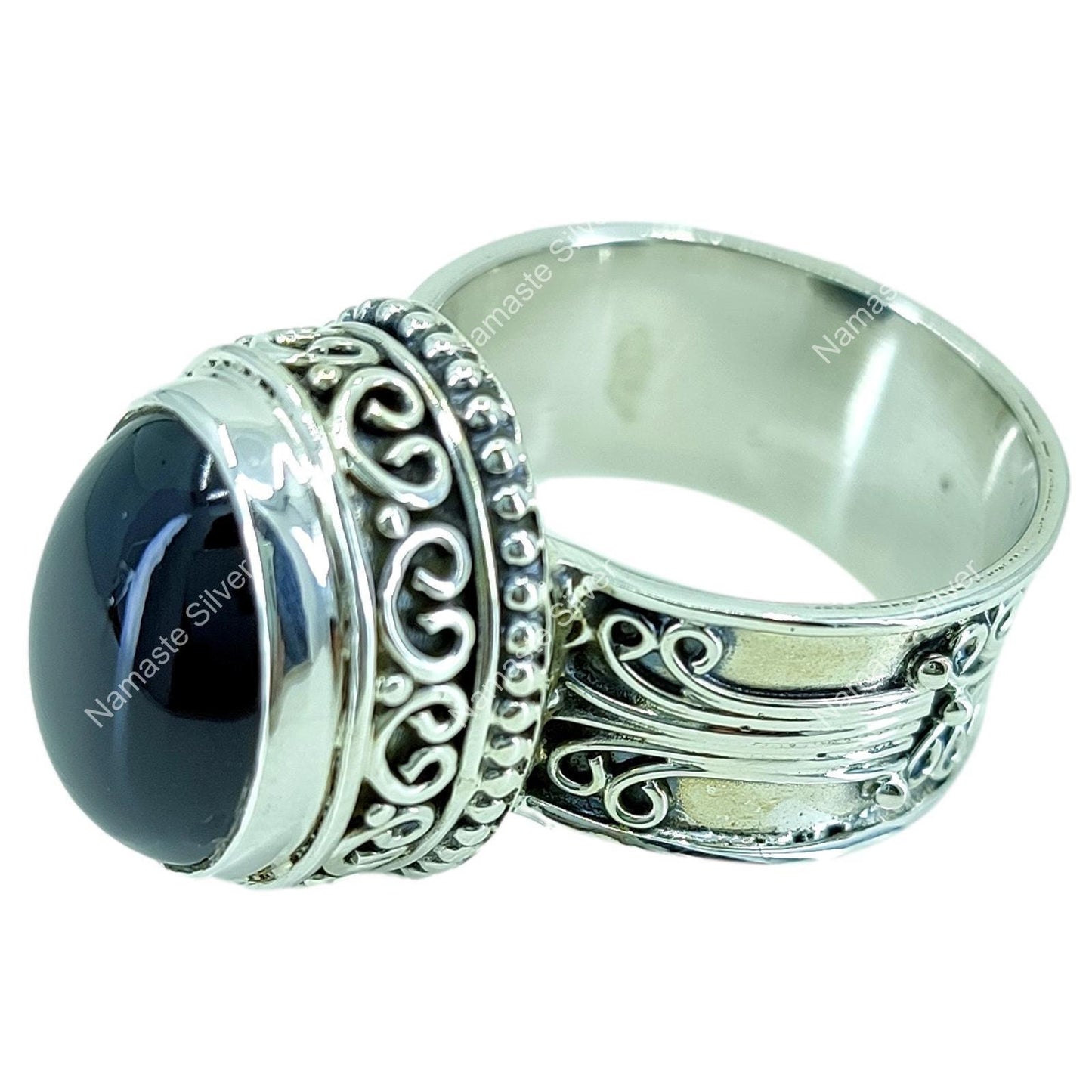Black Onyx Ring, 925 Sterling Silver Handmade Statement Ring, Natural Black Gemstone Oval Cocktail Jewelry, July Birthstone, Gift for her