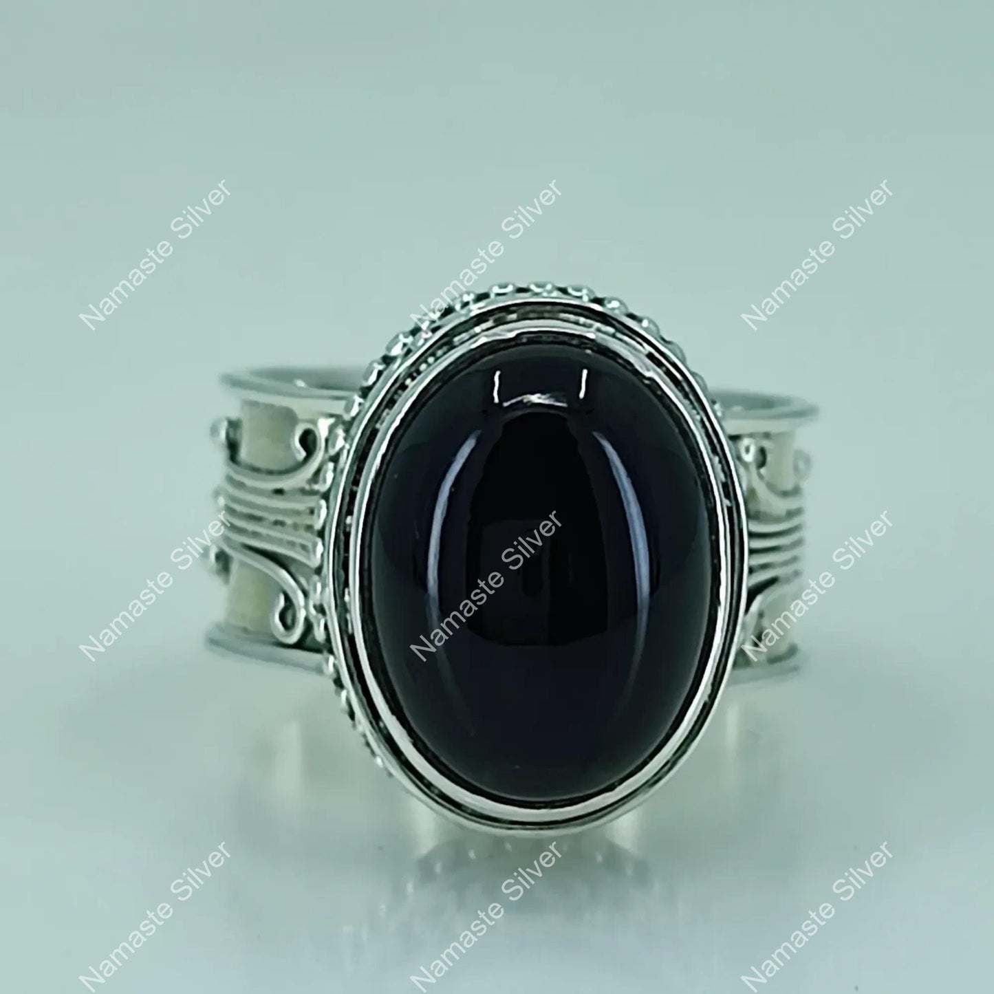 Black Onyx Ring, 925 Sterling Silver Handmade Statement Ring, Natural Black Gemstone Oval Cocktail Jewelry, July Birthstone, Gift for her