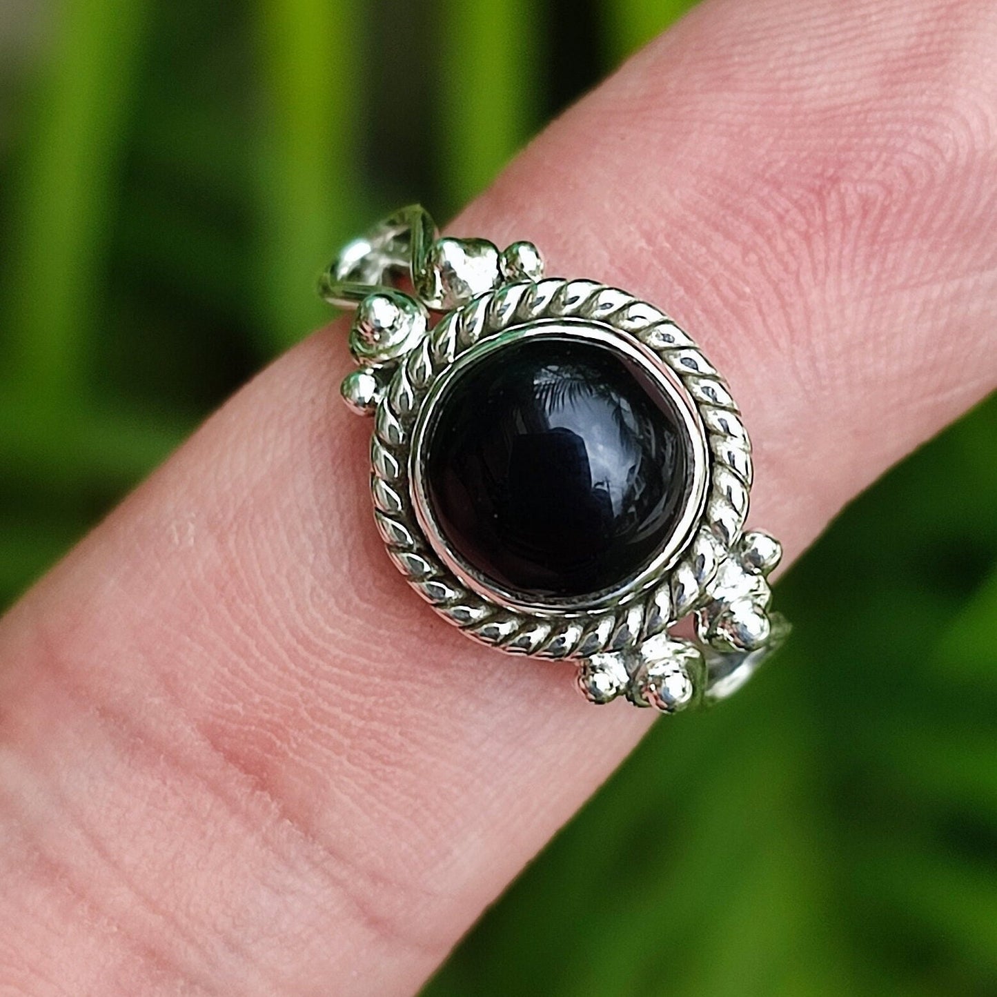 Black Onyx Ring, 925 Sterling Silver Promise Ring for Women, July Birthstone, Natural Onyx Round Gemstone Handmade Jewelry, Gift for Her
