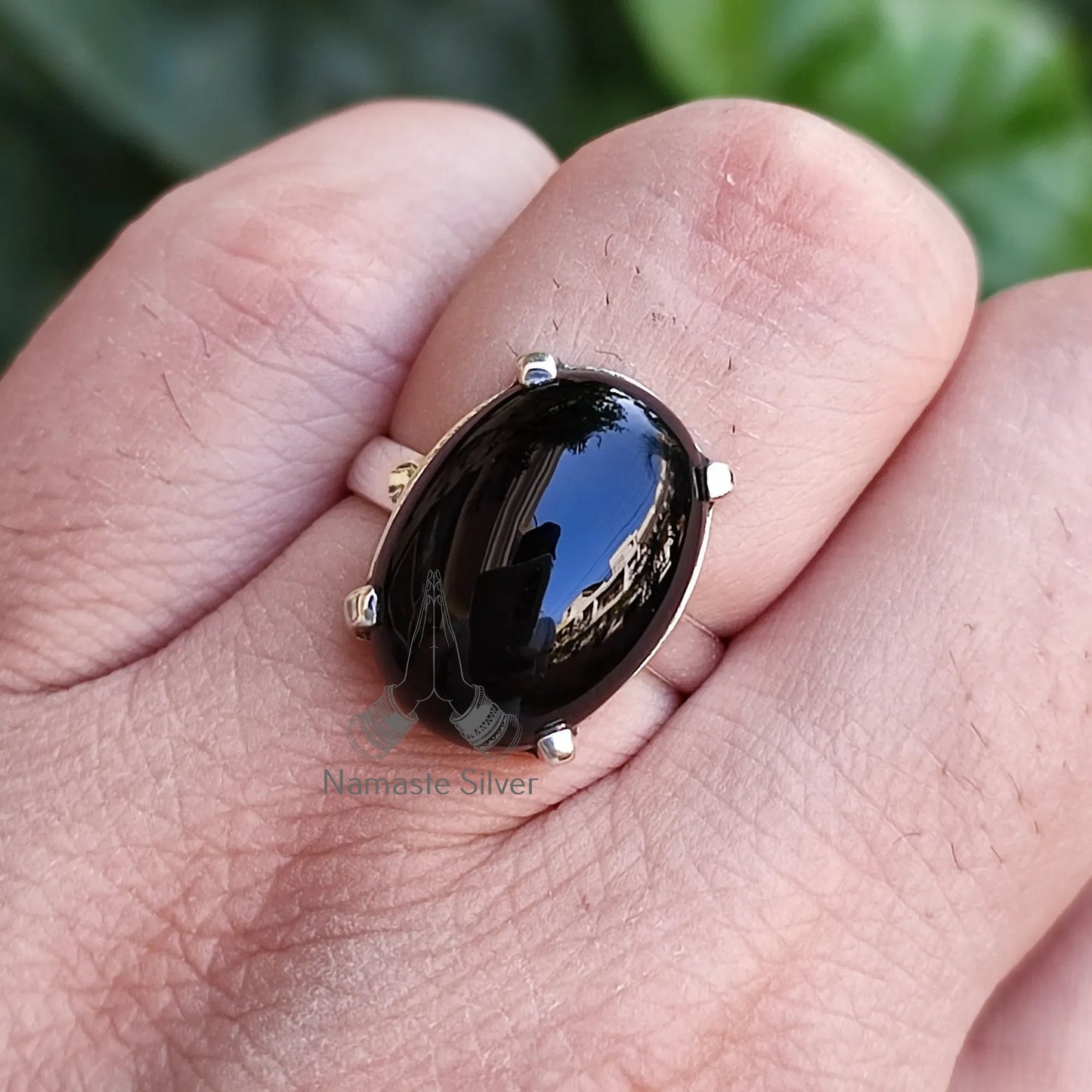 Black Onyx Ring, 925 Sterling Silver Statement Promise Ring, Natural Black Gemstone Oval Handmade Jewelry, July Birthstone, Gift for her