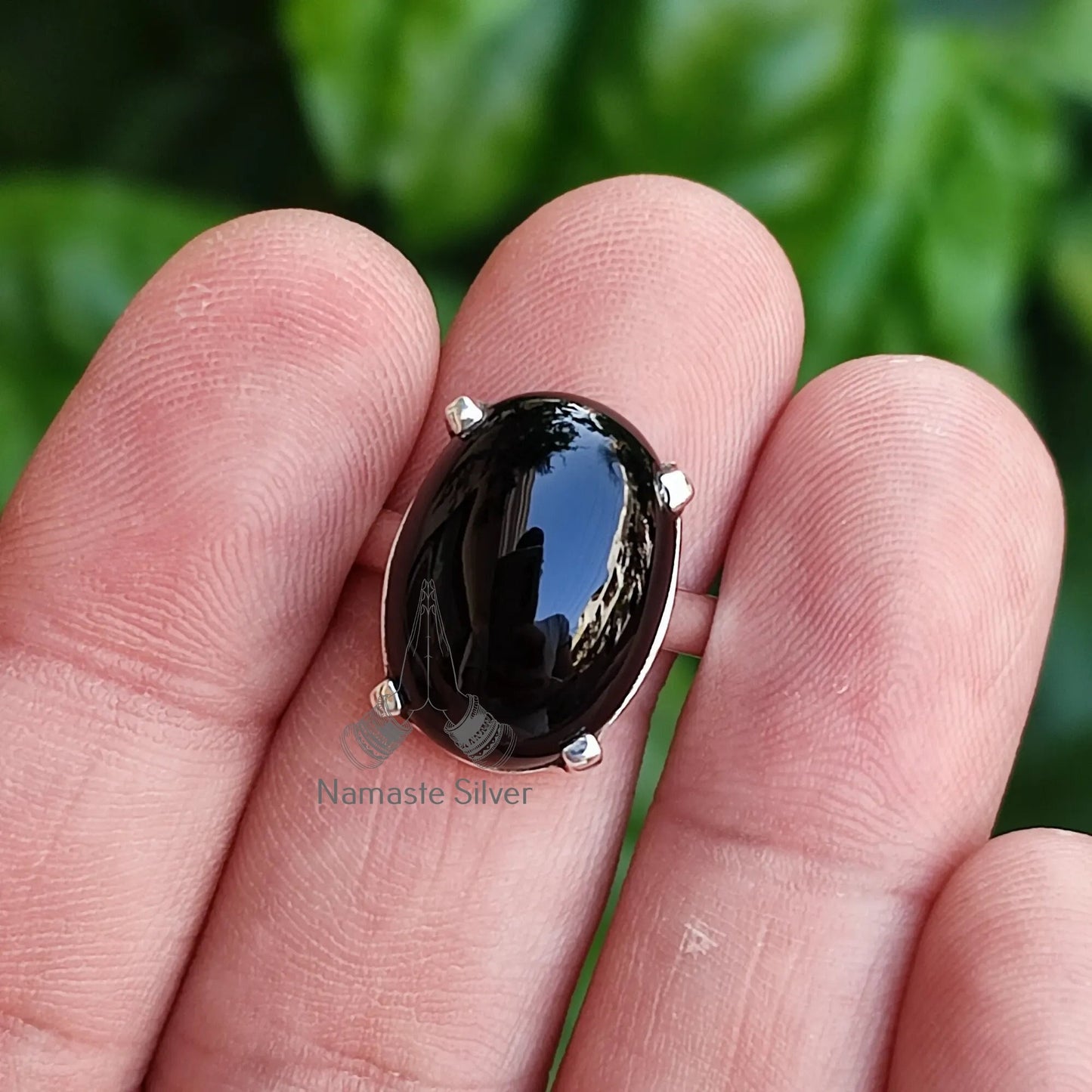 Black Onyx Ring, 925 Sterling Silver Statement Promise Ring, Natural Black Gemstone Oval Handmade Jewelry, July Birthstone, Gift for her