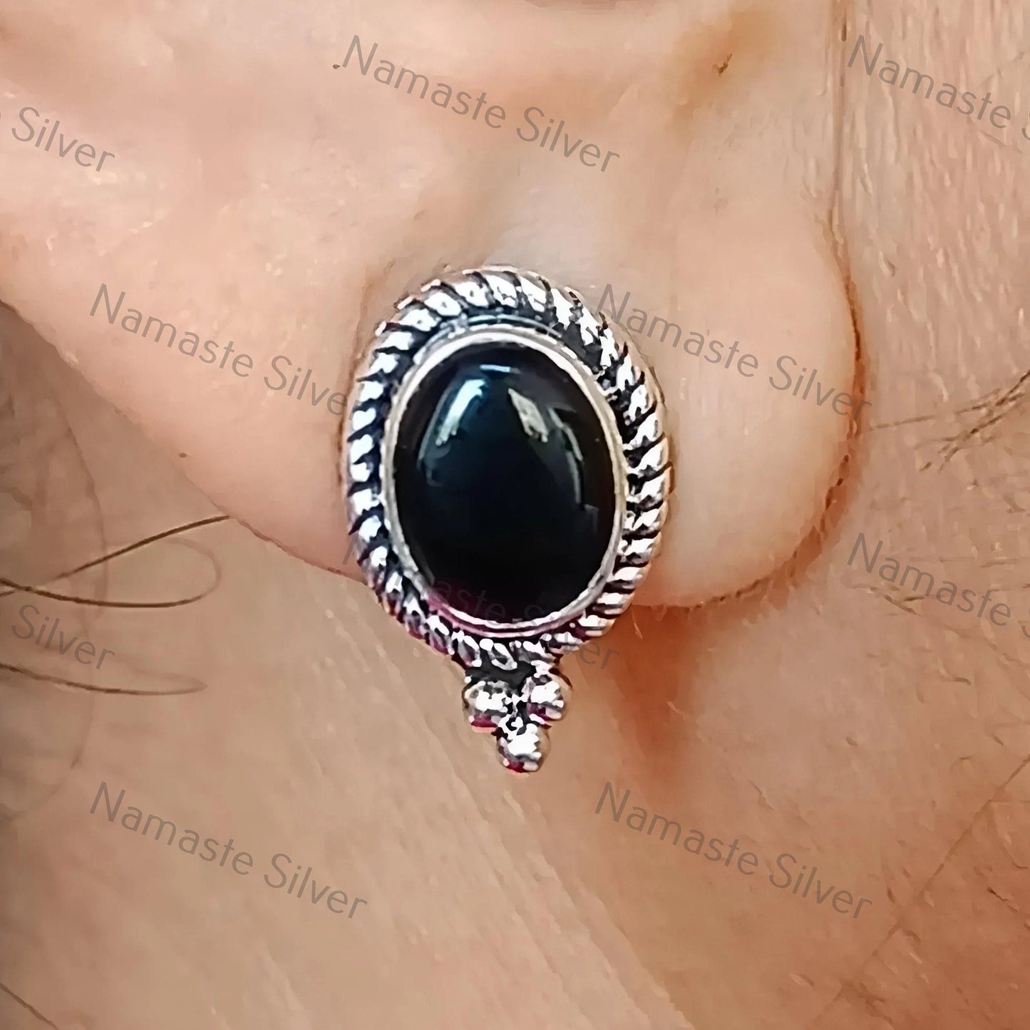 Black Onyx Earrings, 925 Sterling Silver Stud Posts, Natural Black Onyx Oval Handmade Gemstone Jewelry, July Birthstone, Unique Gift for Her