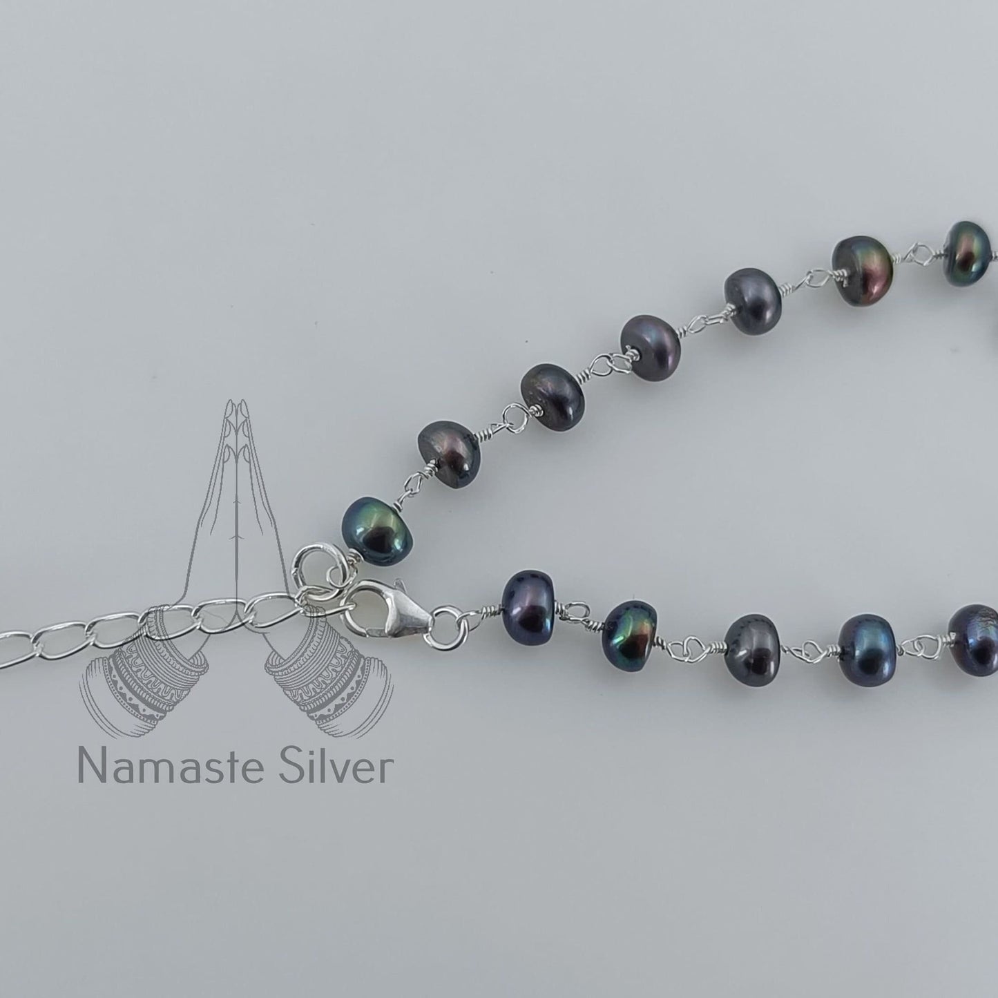 Black Pearl Bracelet, 925 Sterling Silver Beaded Bracelet, Freshwater Black Pearl Handmade Jewelry, Unique Gift for Her, June Birthstone