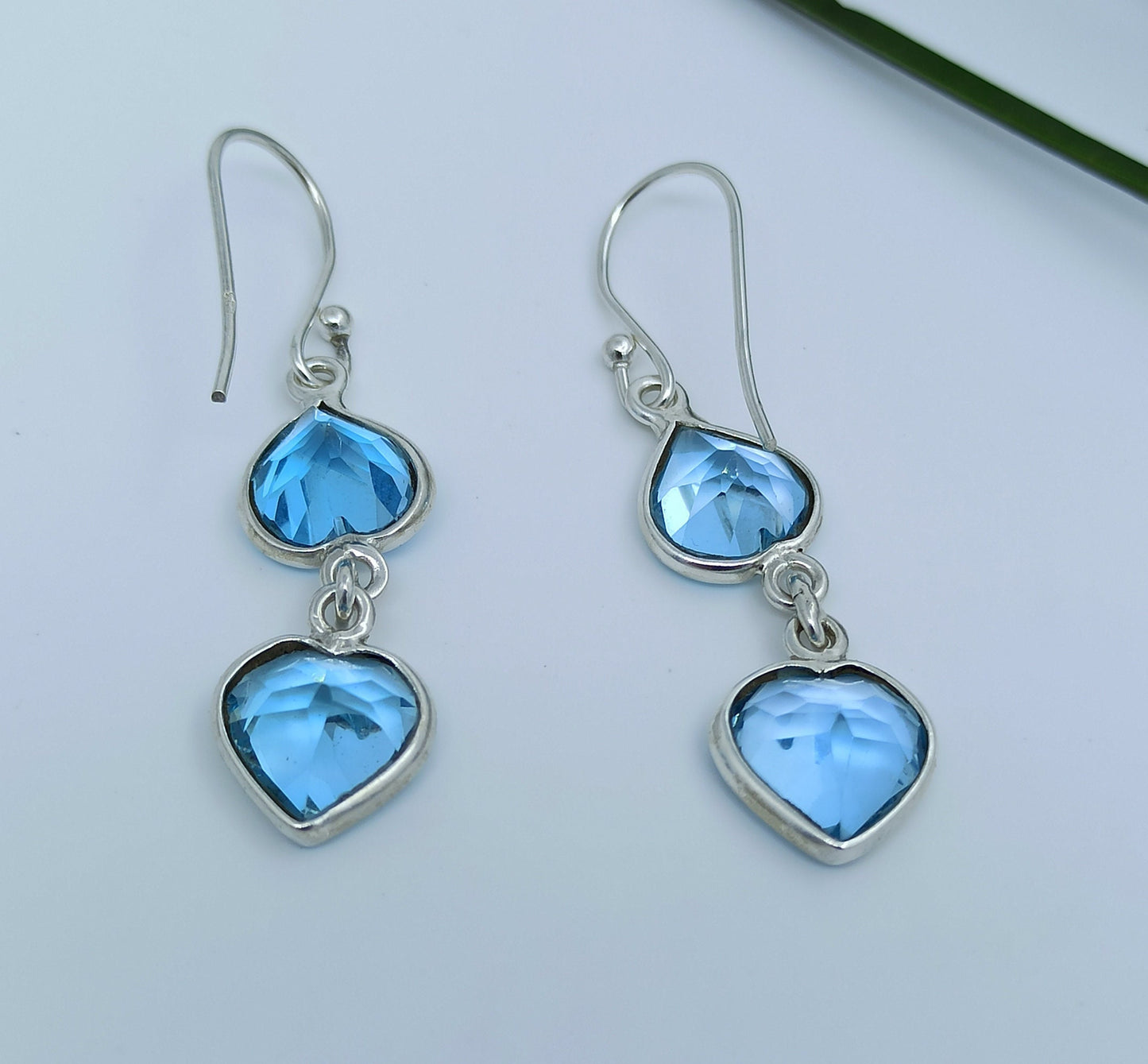 Blue Topaz Earrings, 925 Sterling Silver Dangle Drop Earrings, Natural Blue Topaz Heart shape Gemstone Handmade Jewelry, December Birthstone