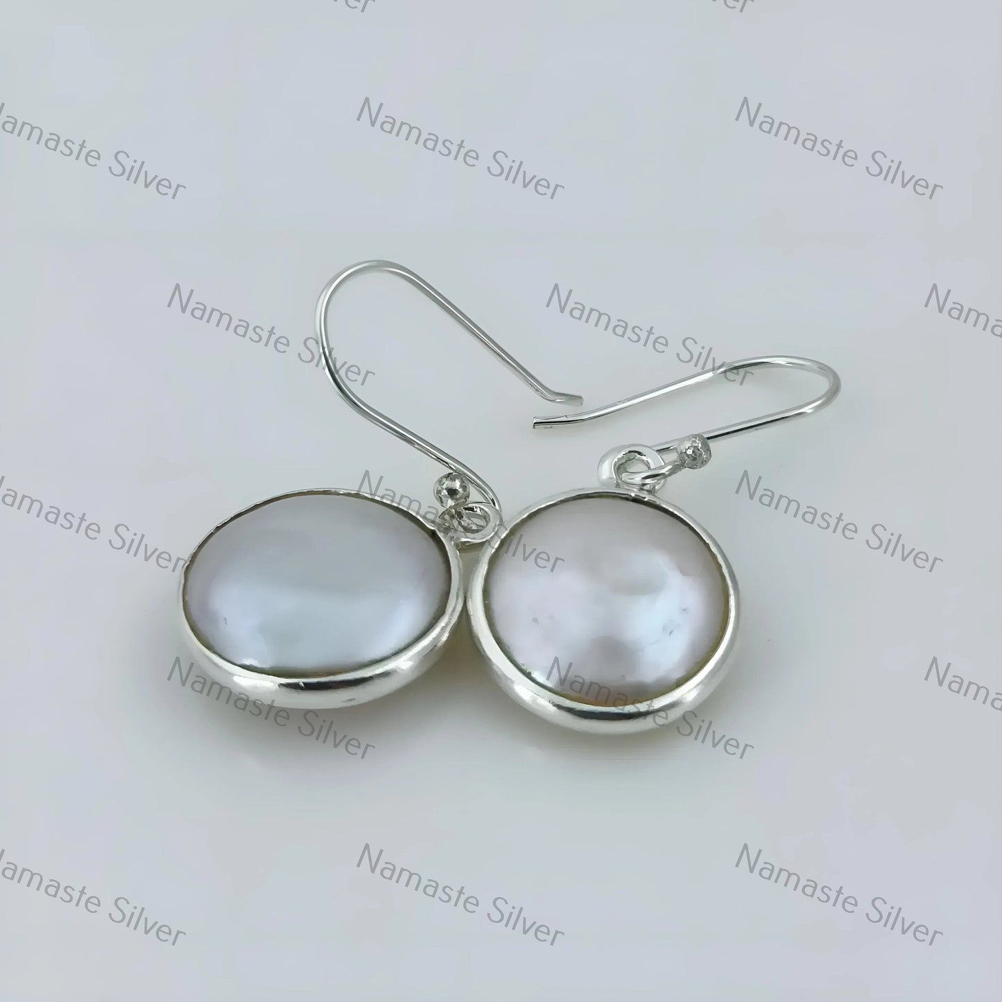 Coin Pearl Dangle Earrings, Sterling Silver Pearl Earrings, Handmade Freshwater Coin Pearl Jewelry, June Birthstone, Elegant Gift for Her
