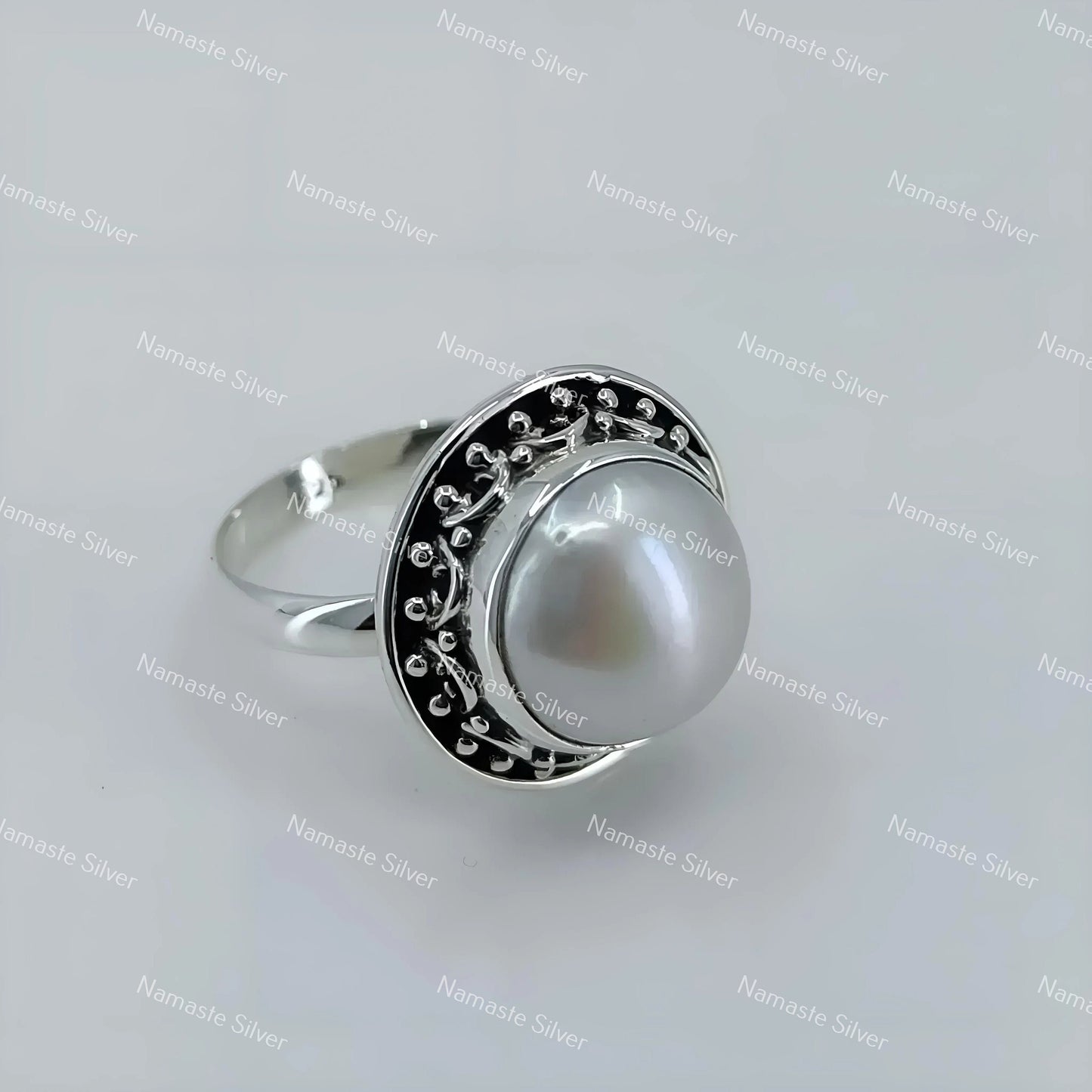 Pearl Ring, 925 Sterling Silver Statement Promise Ring for Women, Freshwater Coin Pearl Handmade Boho Jewelry, June Birthstone, Gift for Her