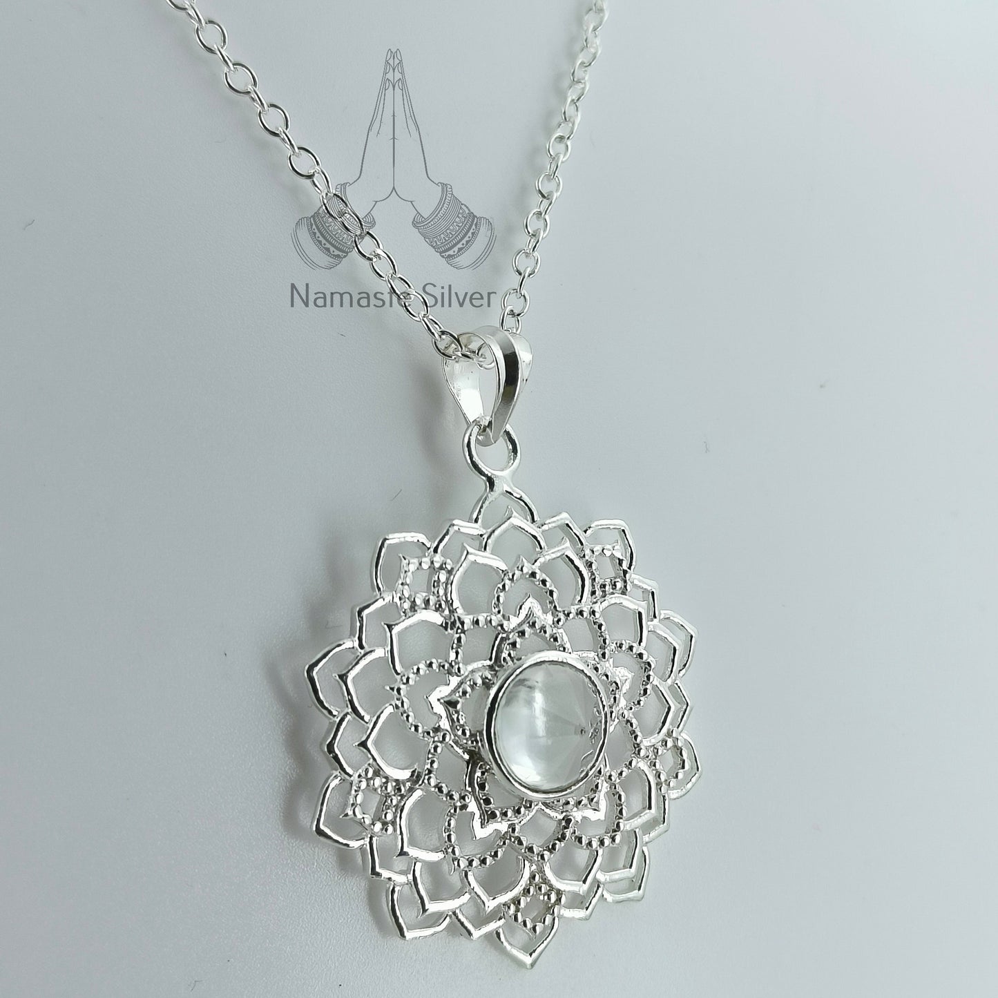 Crown Chakra Sterling Silver Necklace | Natural Crystal Gemstone Handmade Pendant Locket Chain | Meditation Yoga Healing Jewelry Gift