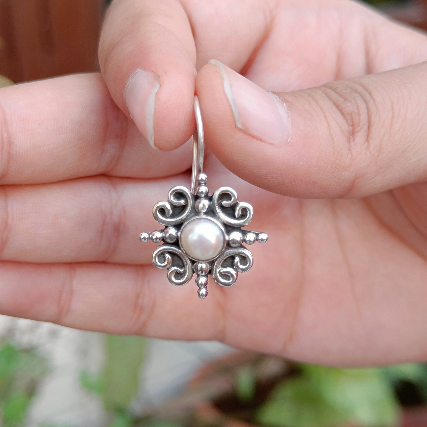 Pearl Earrings, 925 Sterling Silver Dangle drop Earrings, Freshwater Pearl Handmade Jewelry, Bridal Earrings, June Birthstone, Gift for Her