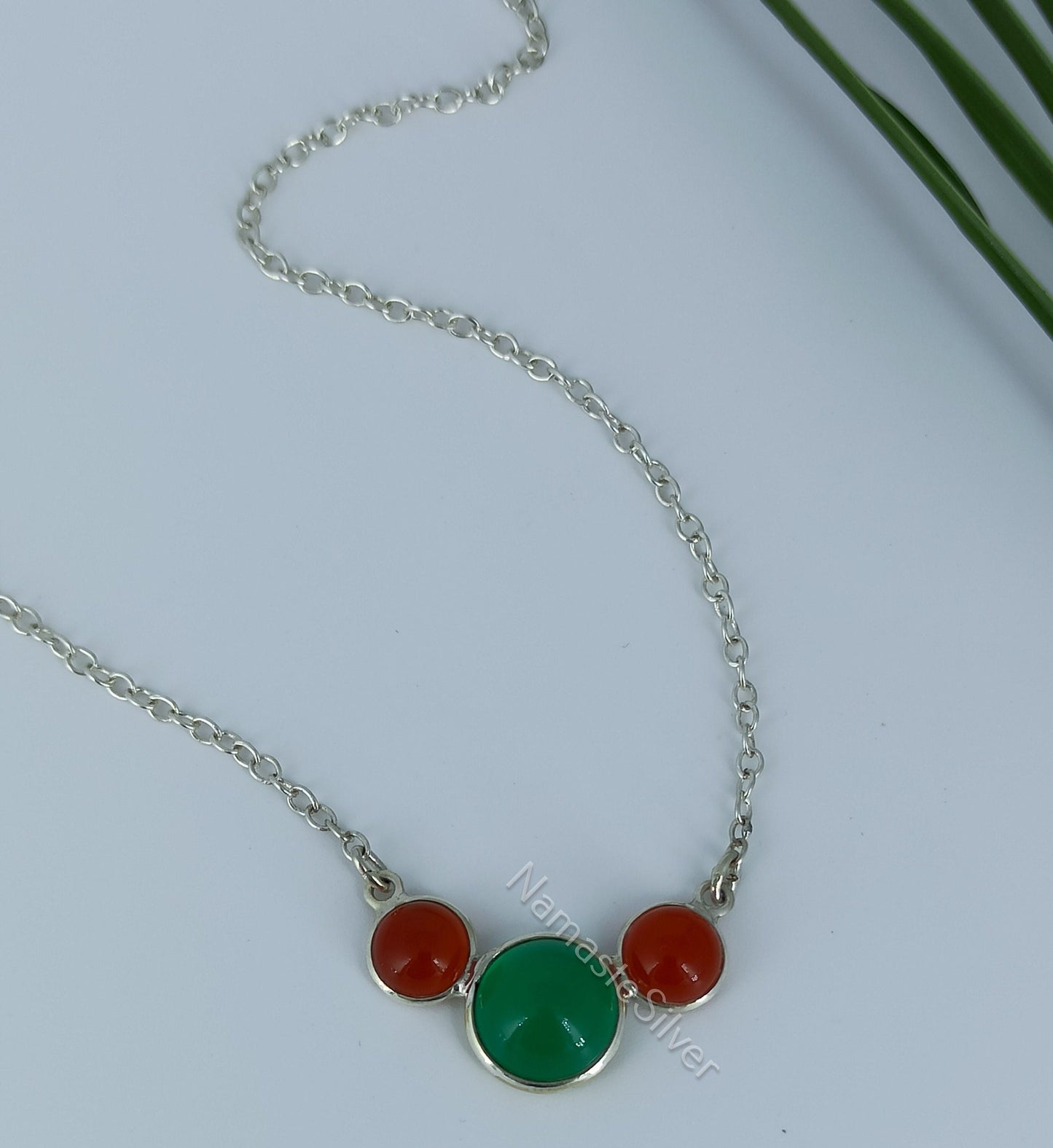 Green Onyx & Carnelian Necklace, 925 Sterling Silver Handmade Jewelry, Natural Gemstone Minimalist Boho Statement Pendant, Gift For Her