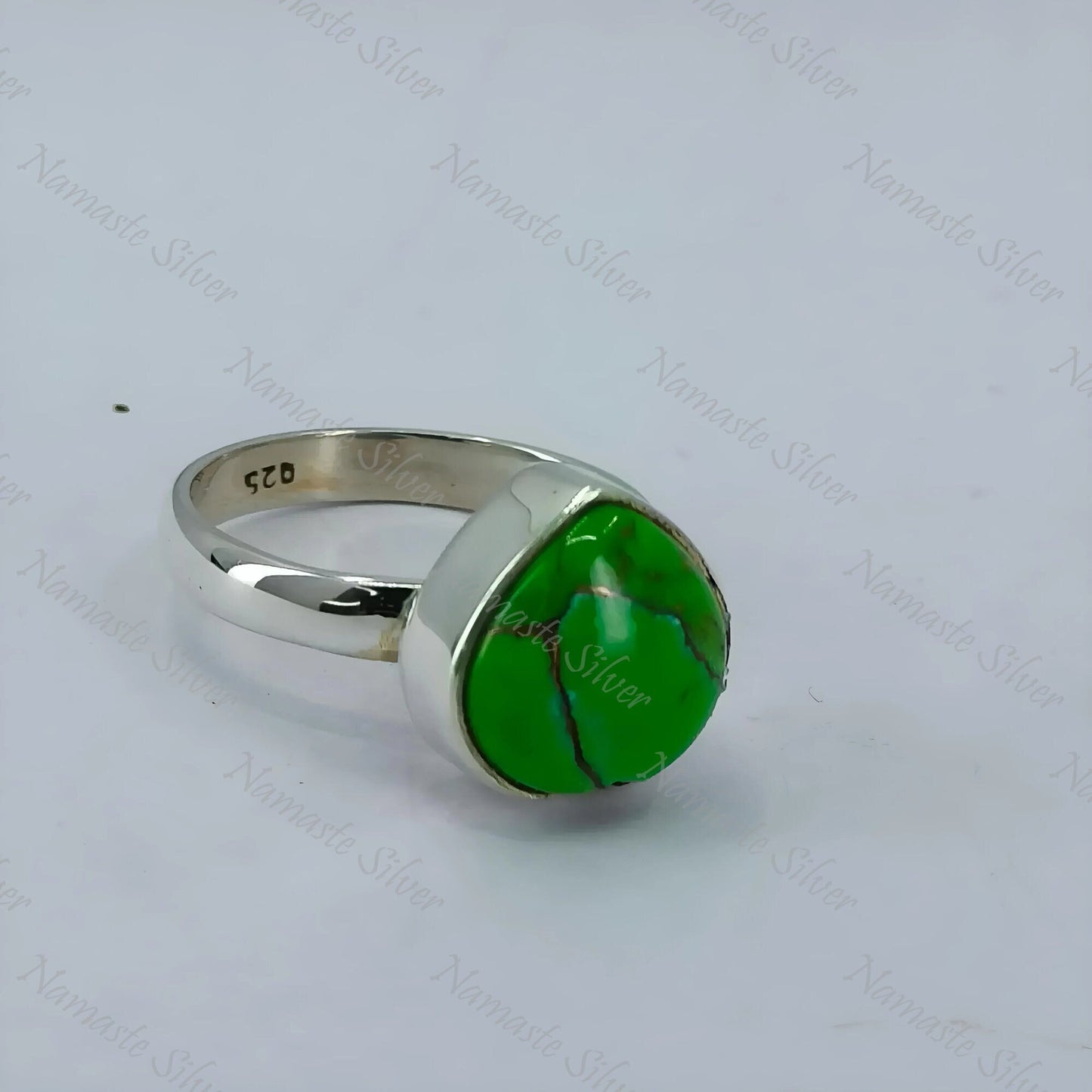 Green Turquoise Ring, 925 Sterling Silver Statement Promise Ring, Green Copper Turquoise Heart Shape Gemstone Handmade Jewelry, Gift for her