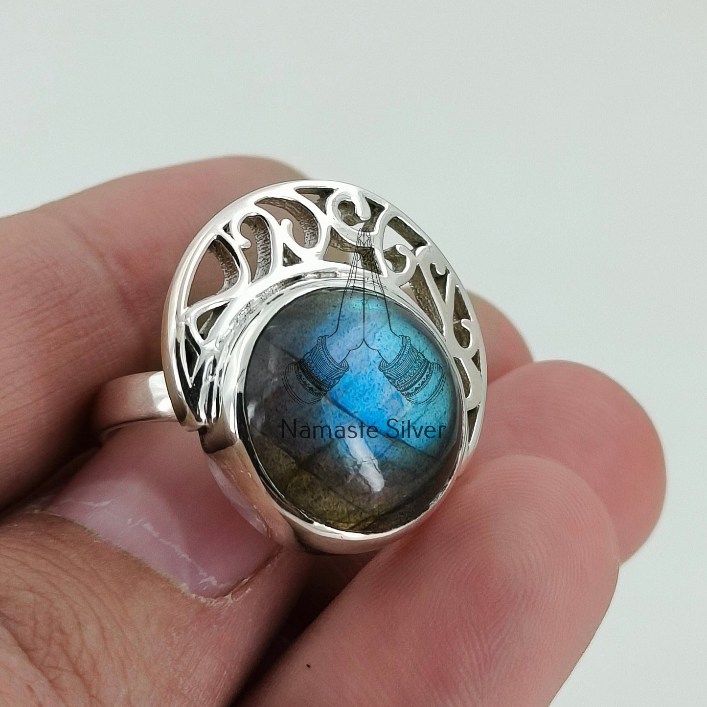 Labradorite Ring, 925 Sterling Silver Handmade Statement Promise Ring, Natural Labradorite Round Gemstone Jewelry, Gift for Her