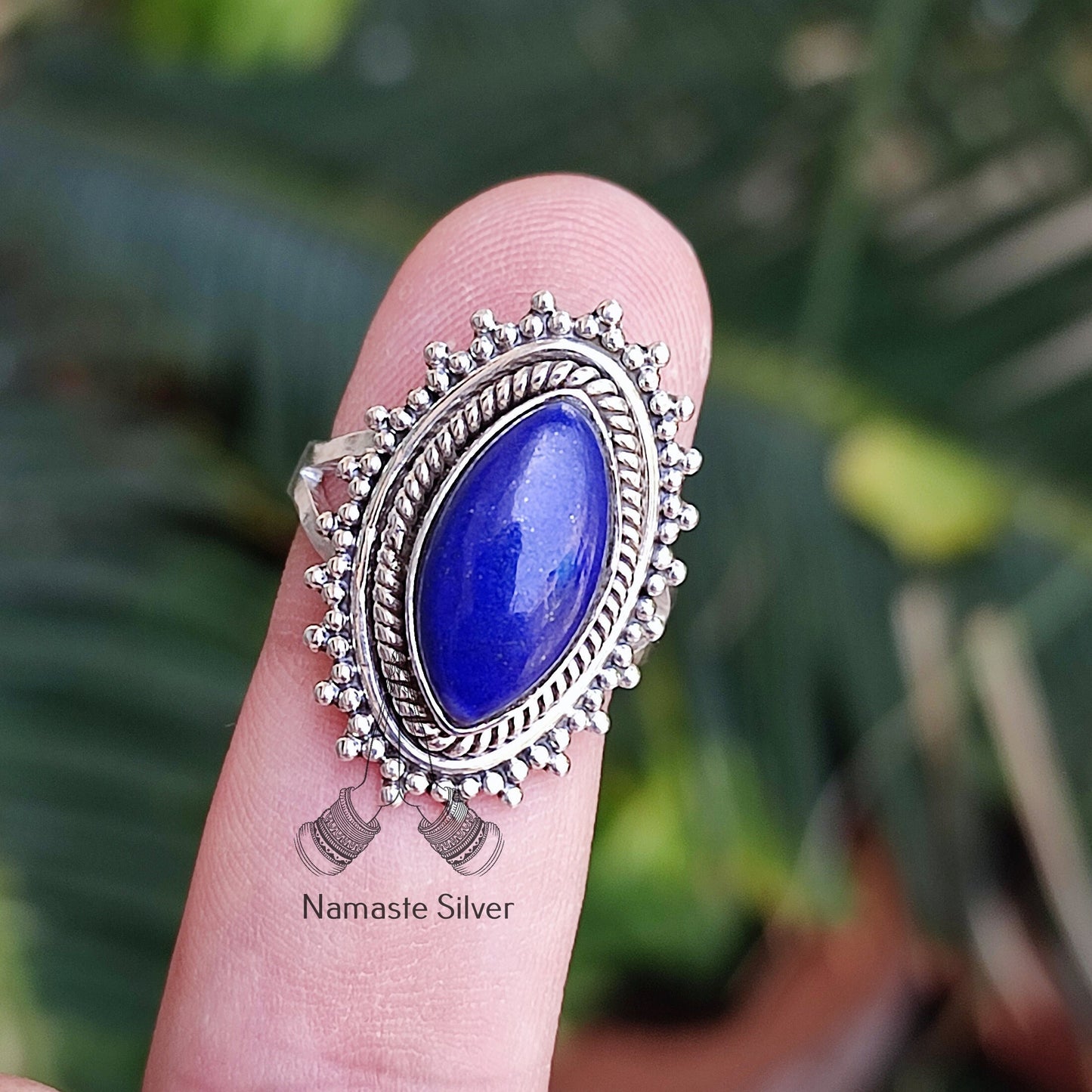 Lapis Lazuli Ring, 925 Sterling Silver Promise Ring, Natural Blue Gemstone Marquise Handmade Boho Jewelry, September Birthstone Gift for her