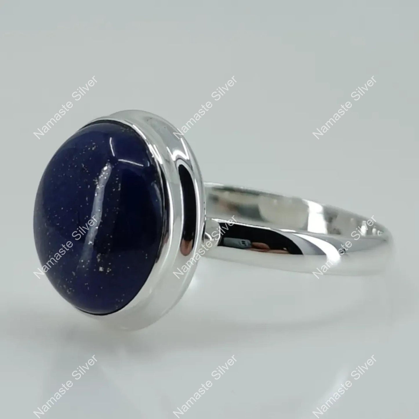 Lapis Lazuli Ring, 925 Sterling Silver Promise Ring, Natural Blue Lapis Gemstone Round Handmade Jewelry, September Birthstone, Gift for Her