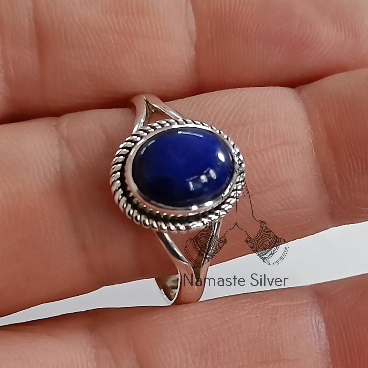 Lapis Lazuli Ring, 925 Sterling Silver Promise Ring, Natural Lapis Oval Gemstone Handmade Boho Jewelry, September Birthstone, Gift for her