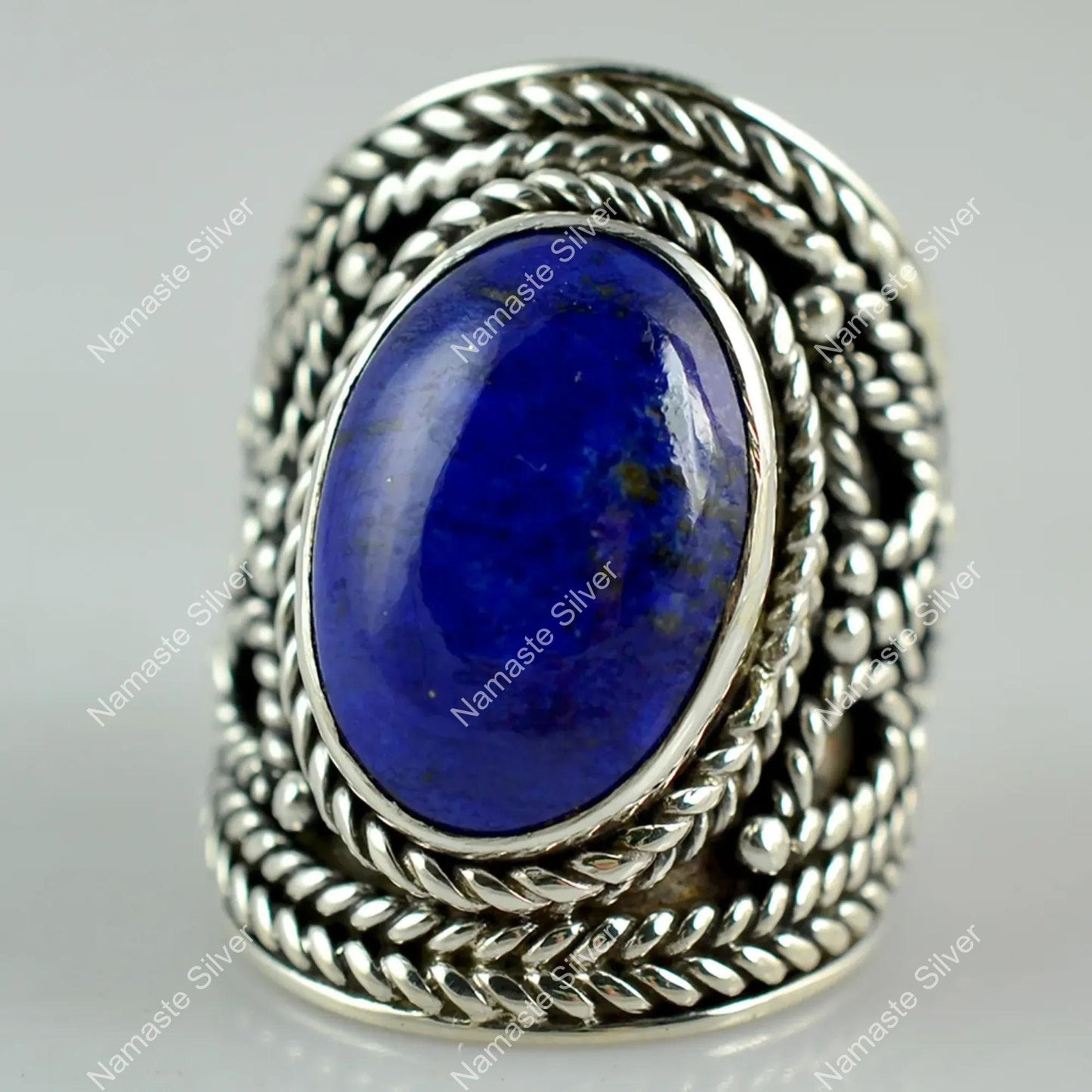 Lapis Lazuli Ring, 925 Sterling Silver Promise Chunky Ring, Natural Blue Gemstone Oval Handmade Jewelry, September Birthstone, Gift for Her