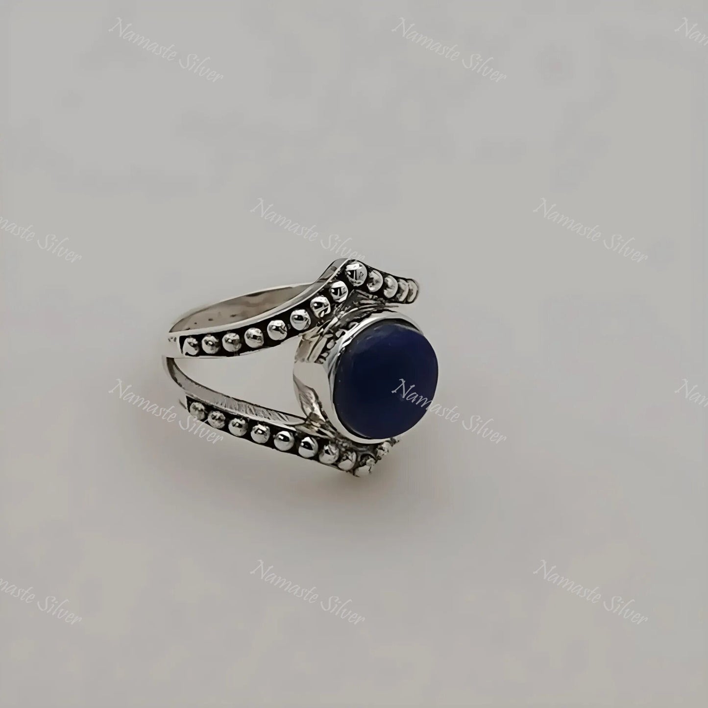 Lapis Lazuli Ring, 925 Sterling Silver Statement Promise Ring, Natural Lapis Round Gemstone Handmade Boho Jewelry, September Birthstone Gift