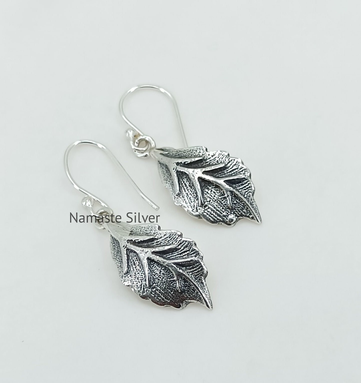 Leaf design 925 Sterling Silver Handmade Dangle Drop Earrings for Women, Silver Leaf Earrings, Gift for her, Boho Silver Earrings