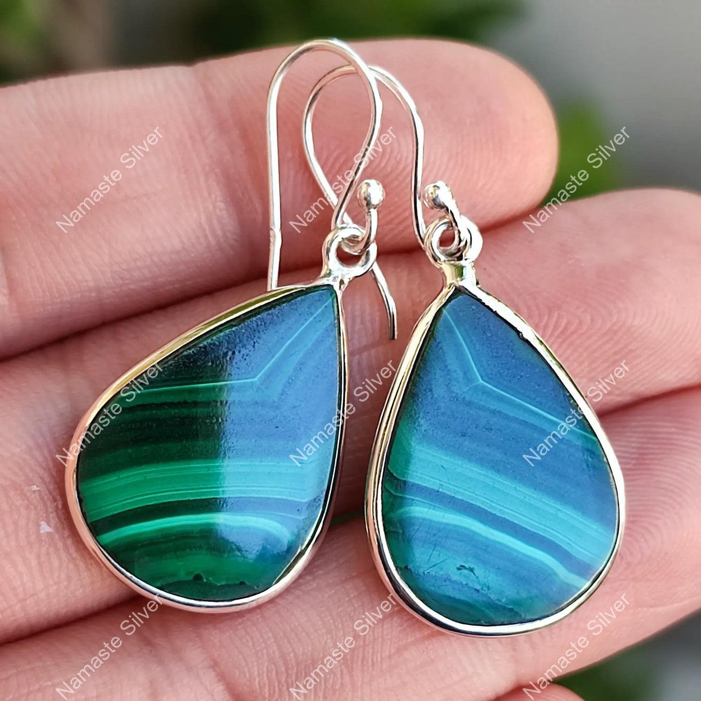 Malachite Earrings, 925 Sterling Silver Drop Dangle Earrings, Natural Malachite Pearshape Handmade Jewelry, June Birthstone, Gift For Her