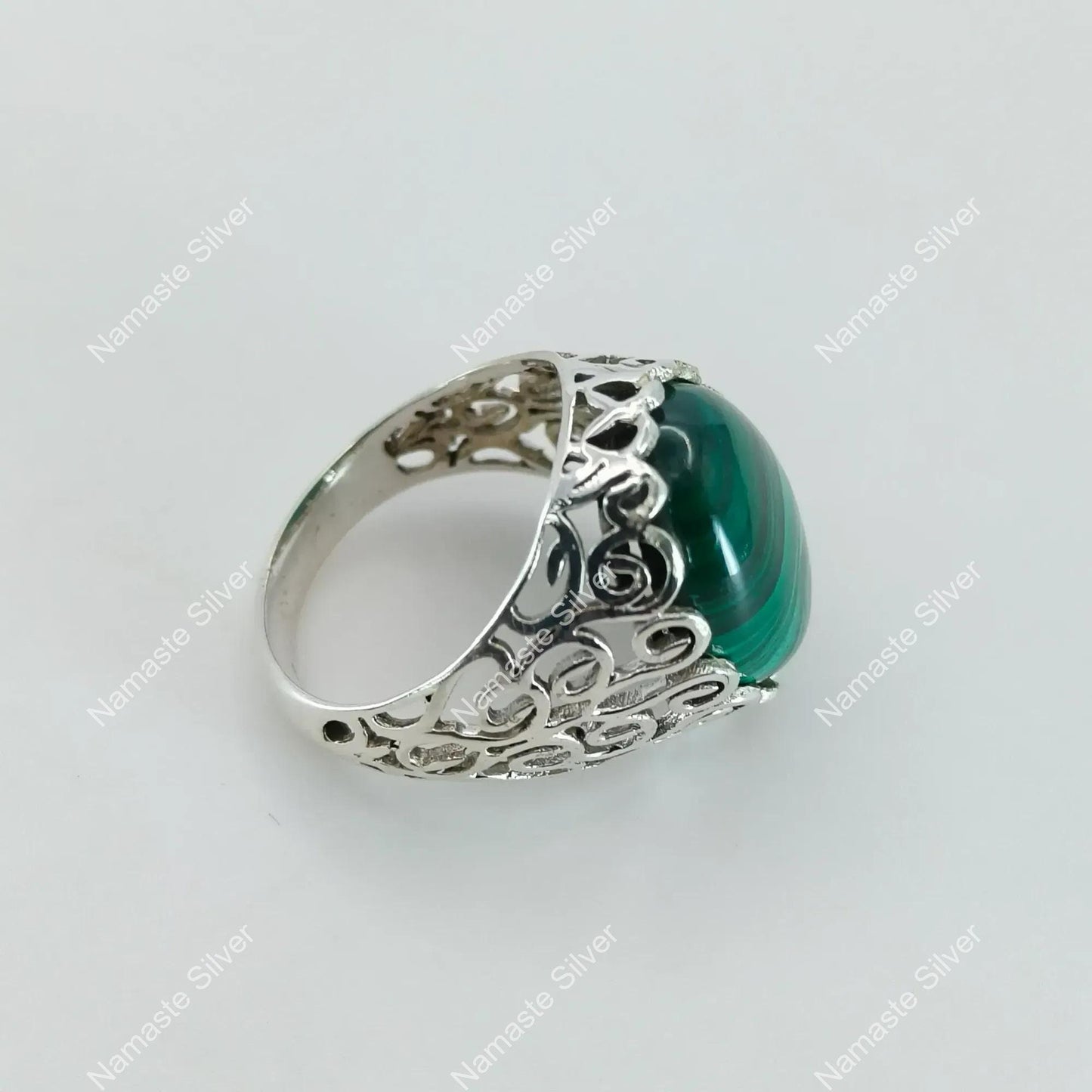 Malachite Ring, 925 Sterling Silver Cocktail Promise Ring, Natural Malachite Gemstone Oval Handmade Jewelry, Green Birthstone Gift For Her