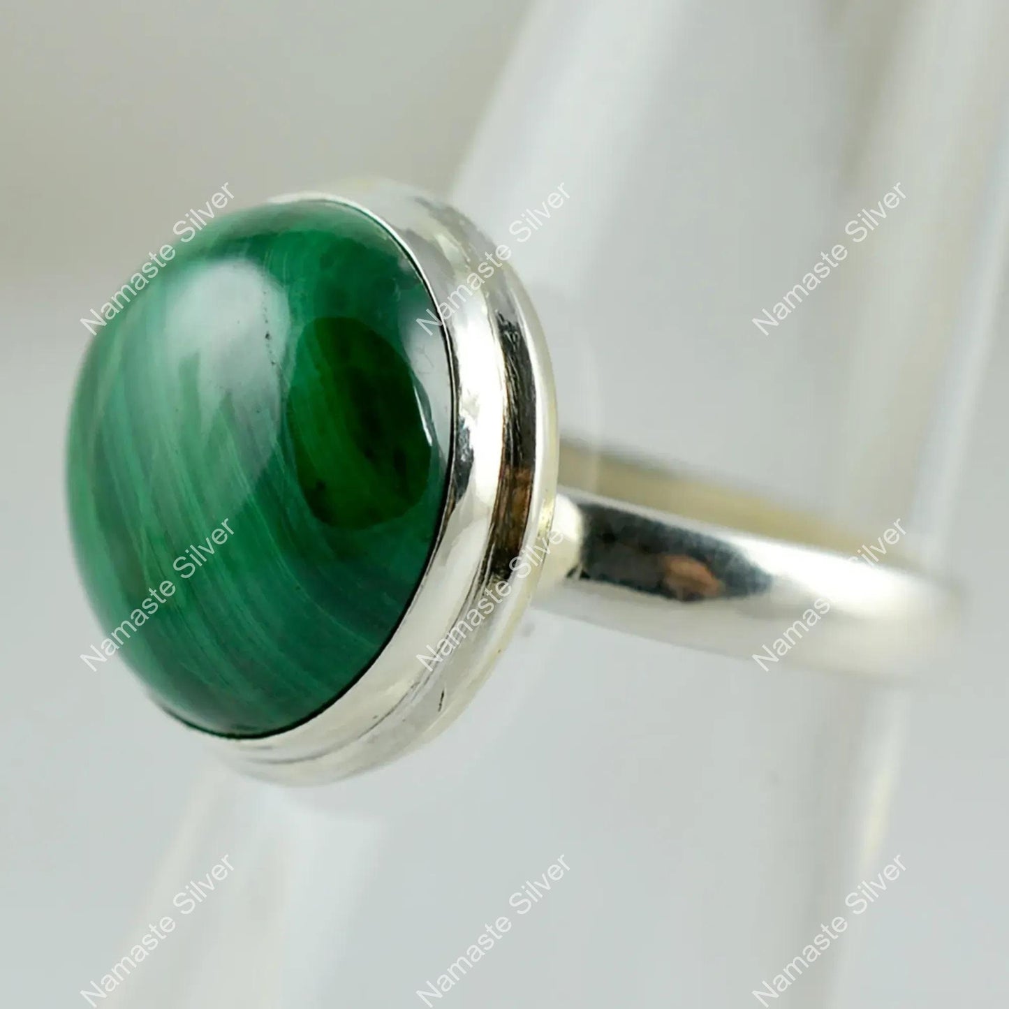 Malachite Ring, 925 Sterling Silver Handmade Cocktail Promise Ring, Natural Malachite Round Gemstone Boho Jewelry, Birthstone Gift For Her