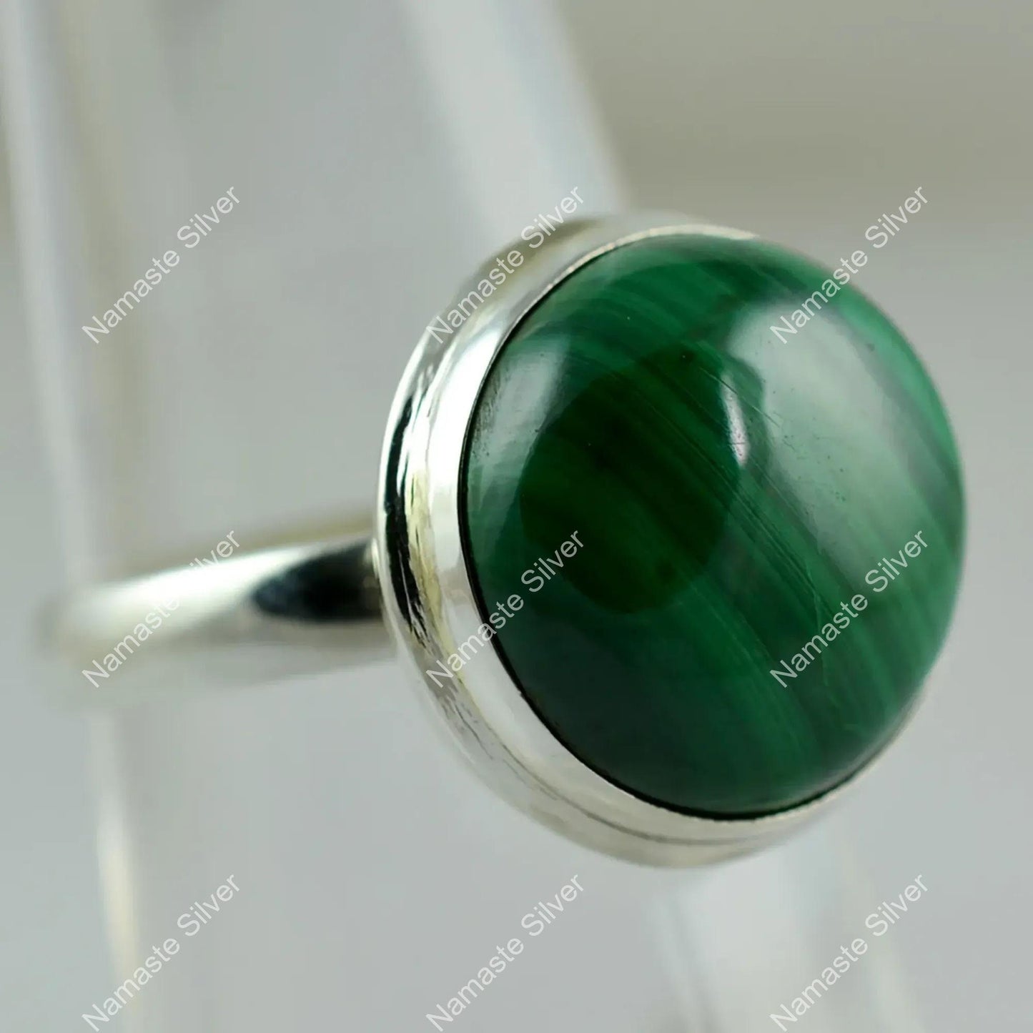 Malachite Ring, 925 Sterling Silver Handmade Cocktail Promise Ring, Natural Malachite Round Gemstone Boho Jewelry, Birthstone Gift For Her
