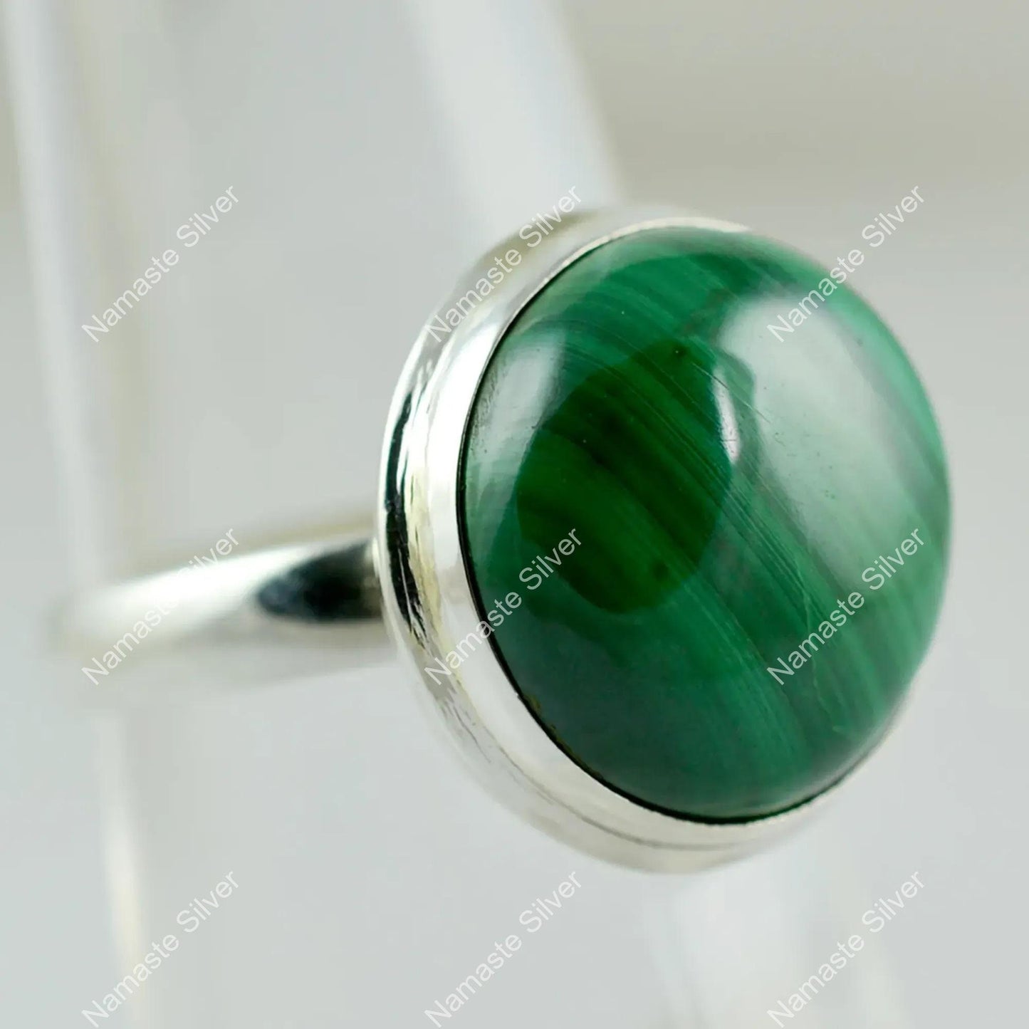 Malachite Ring, 925 Sterling Silver Handmade Cocktail Promise Ring, Natural Malachite Round Gemstone Boho Jewelry, Birthstone Gift For Her