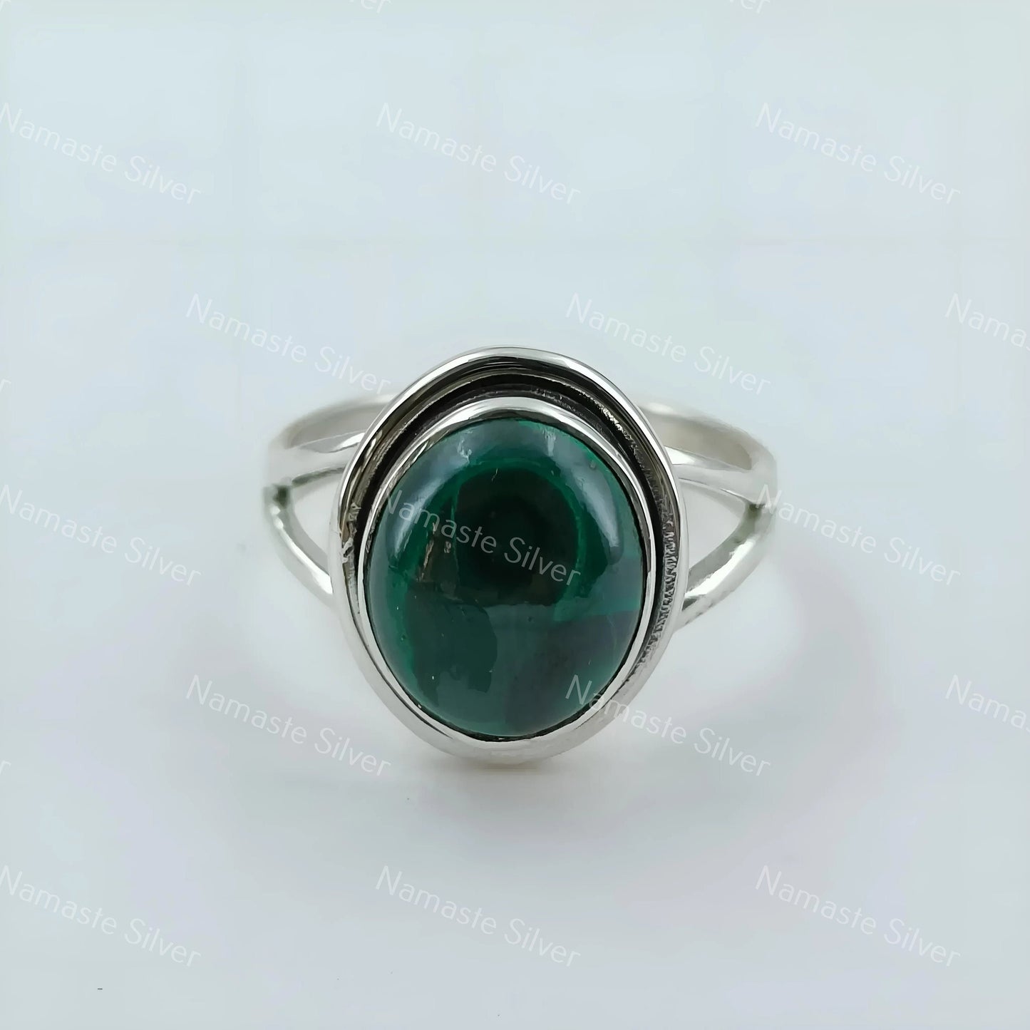 Malachite Ring, 925 Sterling Silver Statement Promise Ring, Natural Green Gemstone Oval Handmade Jewelry, April Birthstone, Gift For Her