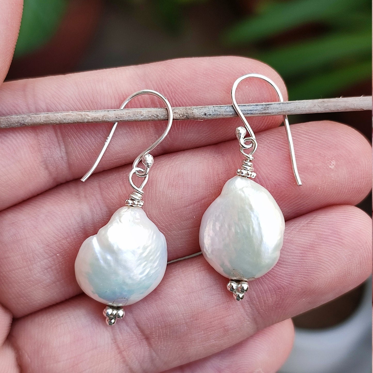 Pearl Dangle Earrings, 925 Sterling Silver Baroque Pearl Earrings, Handmade Freshwater Baroque Pearl Jewelry, June Birthstone Gift For Her